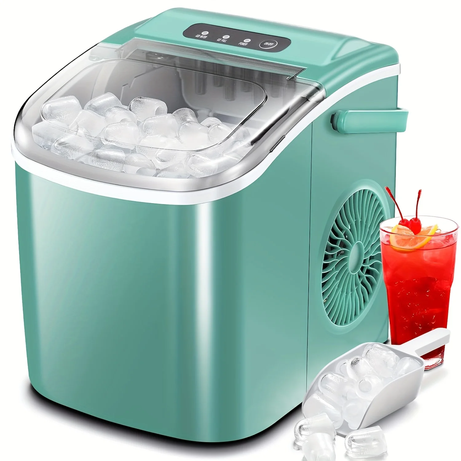 DFSDFGF32 Ice Makers Countertop, Portable Ice Maker Machine with Self-Cleaning, 26.5lbs/24Hrs, 6 Mins/9 Pcs Bullet Ice,Green