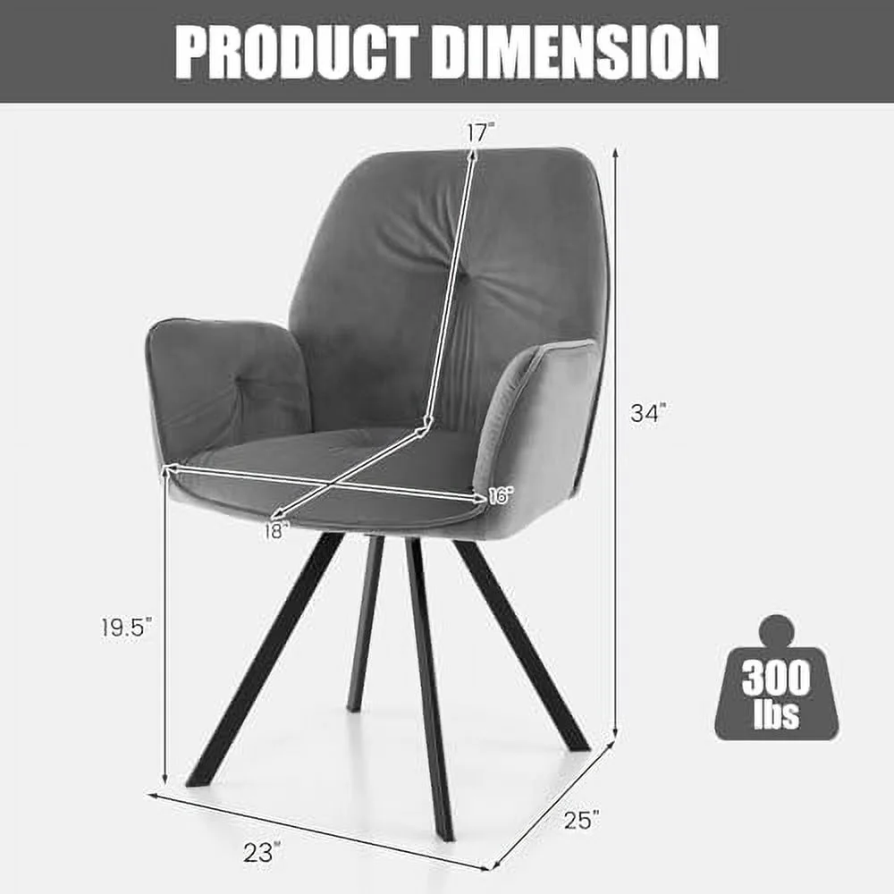 FDSHOIYN Upholstered Swivel Velvet Accent Chair   Desk Chair No Wheels  Max Load 300 Lbs  Velvet Tufted Swivel Armchair with Metal Legs for Living Room Small Space Home Office Study (Gray