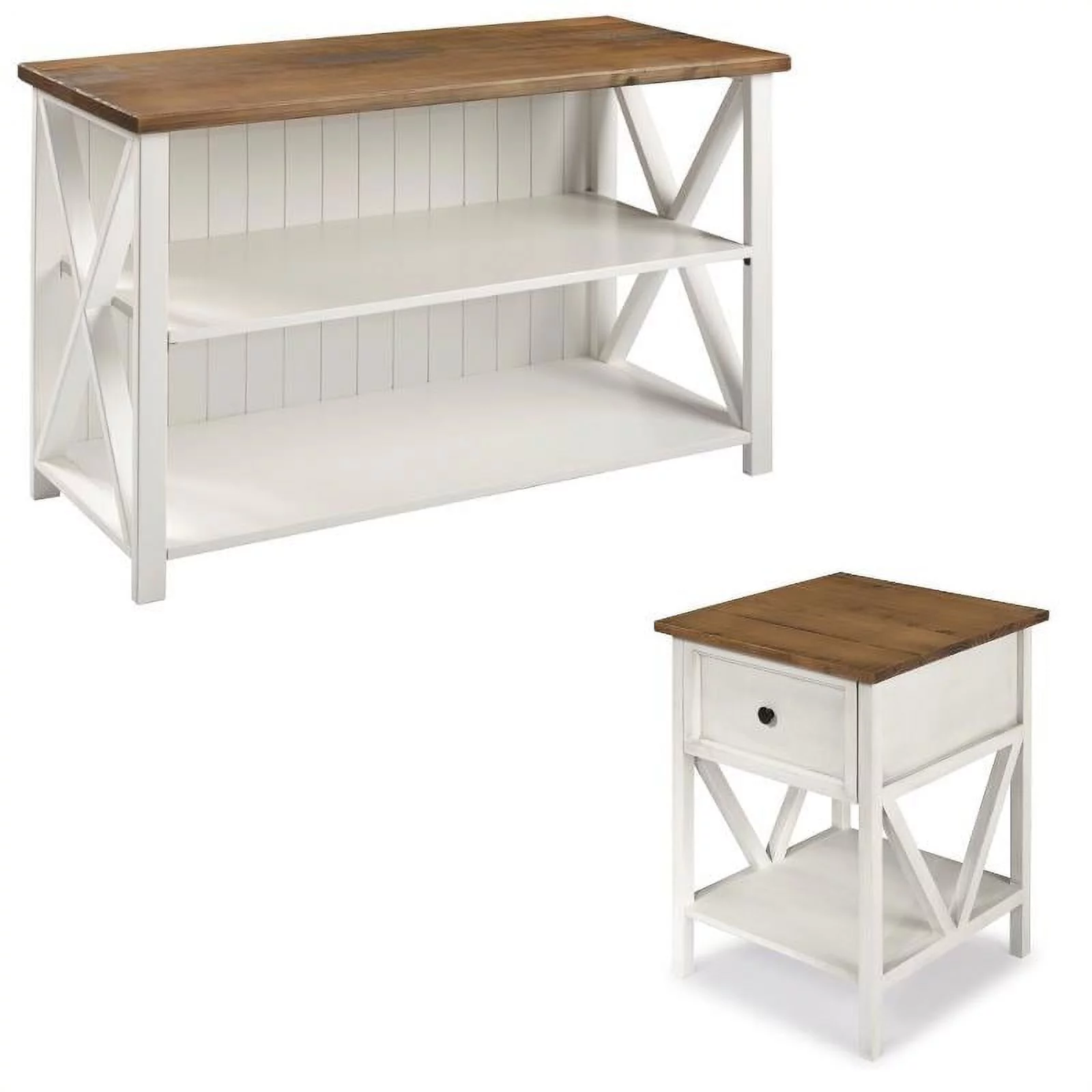 Home Square 2 Piece Living Room Set with Storage Console and End Table in White