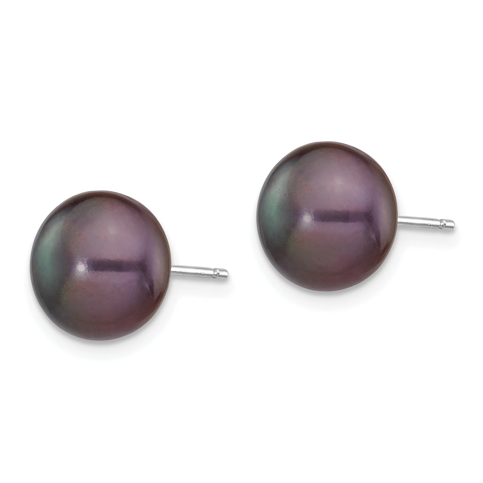 Carat in Karats 14K White Gold Black Button Fresh-Water Cultured Pearl Stud Post Earrings (9 to 10mm (range))
