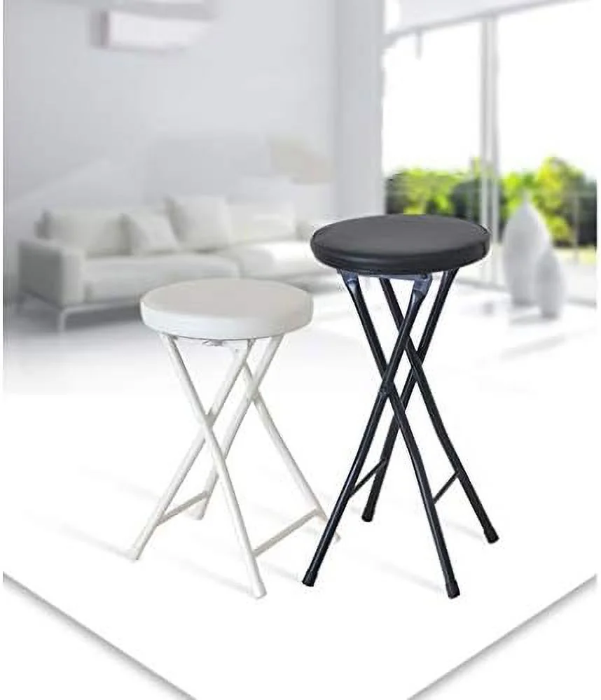 JYHOME Home Folding Stool  \u2013 Heavy Duty 19 Inch Portable Collapsible PU Seat Padded Round Stool with 220 Pound Capacity for Dorm Rec Room or Gameroom