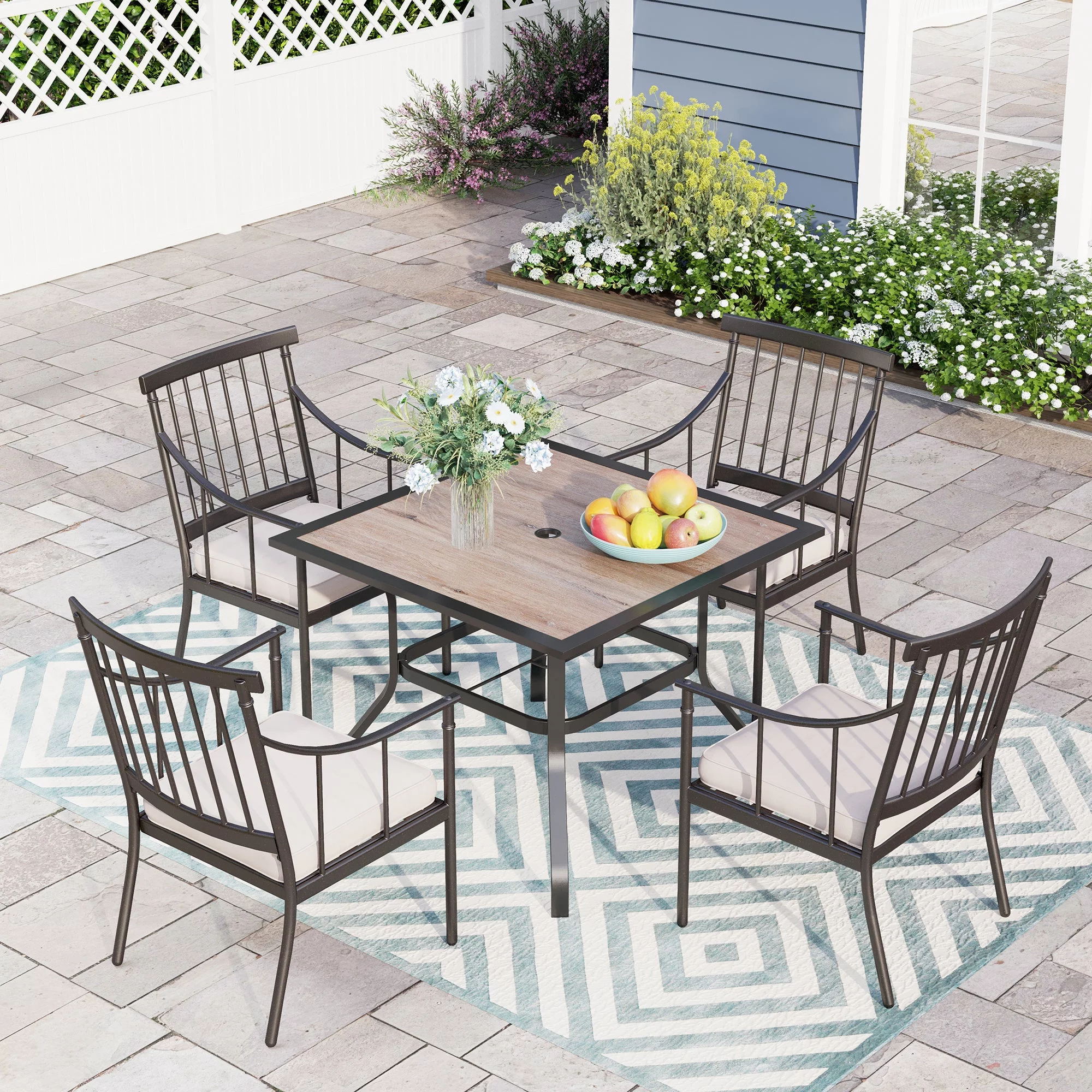 Sophia&William 5-Piece Outdoor Patio Dining Set Metal Padded Chairs and Table Set