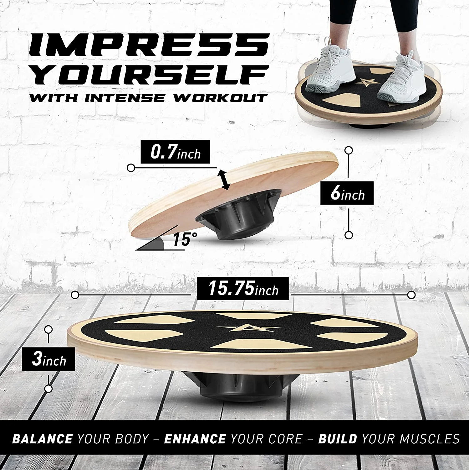 Yes4All Versatile Wooden Wobble Balance Trainer Board with 360 Degree Rotation - New Car Wheel Design