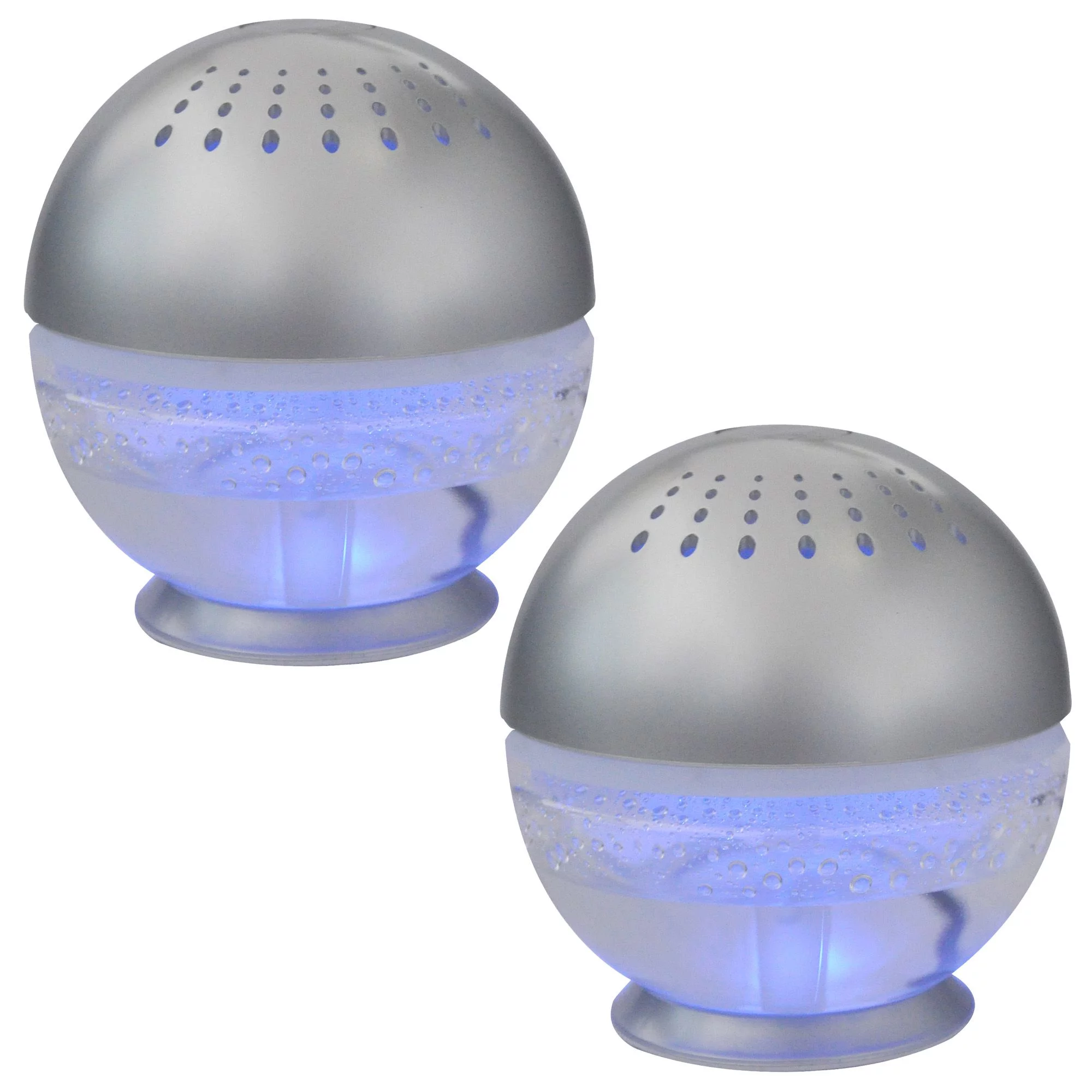 2 Units EcoGecko Little Squirt Glowing Water, Air Revitalizer, Air Freshener, Room Aromatizer, Aromatherapy, Aroma and Essential Oil Diffuser with 10ML Lavender Oil, Silver