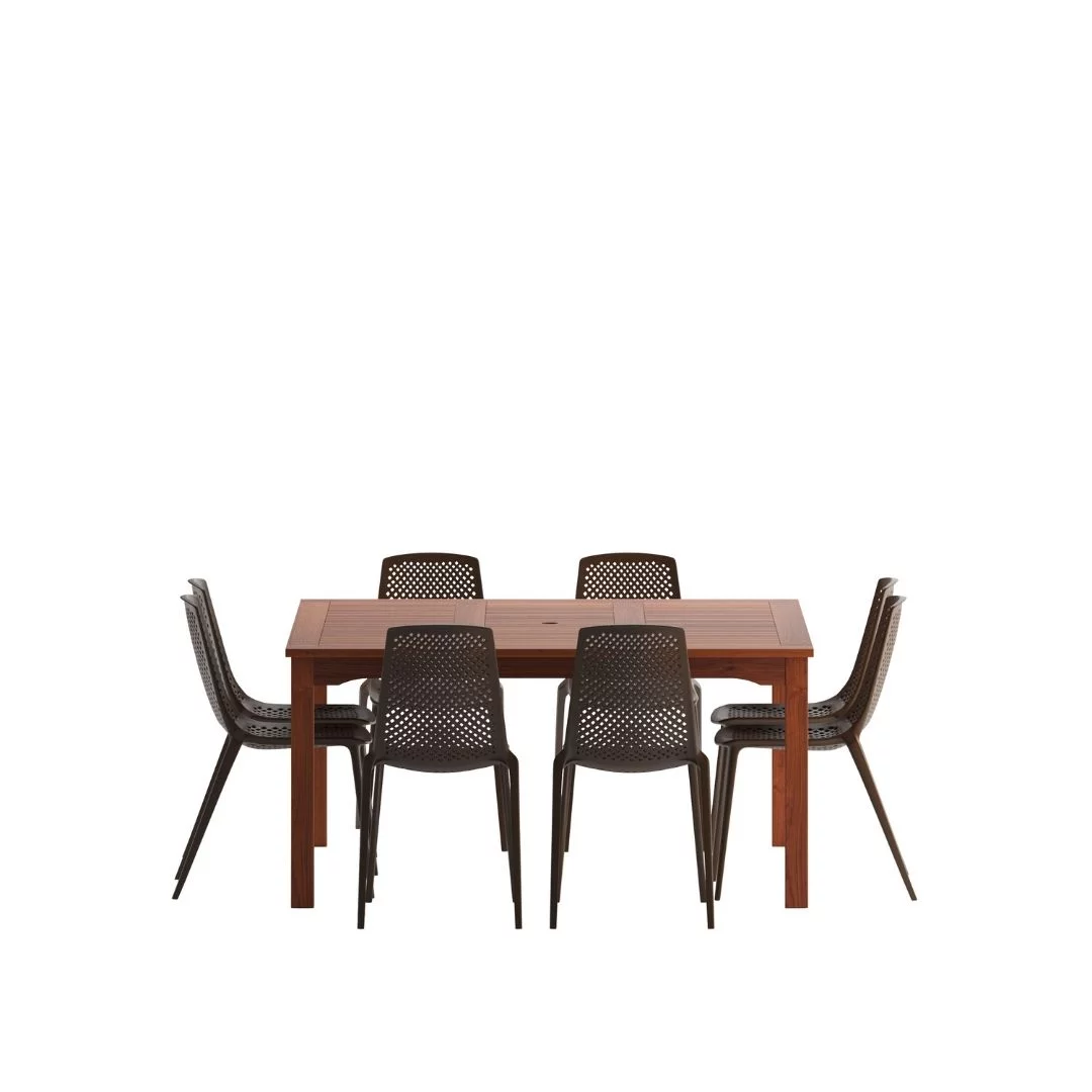 Amazonia Melia 9-Piece Patio Dining Table Set, Eucalyptus Wood 100% FSC, Ideal for Outdoors and Indoors, Brown