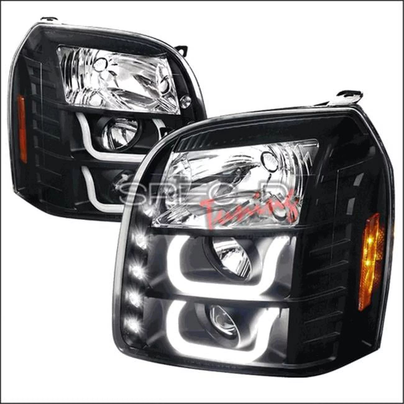 Spec-D Tuning  U Shape Halo Projector Headlights for 07 to 12 GMC Yukon- Black - 10 x 24 x 38 in.