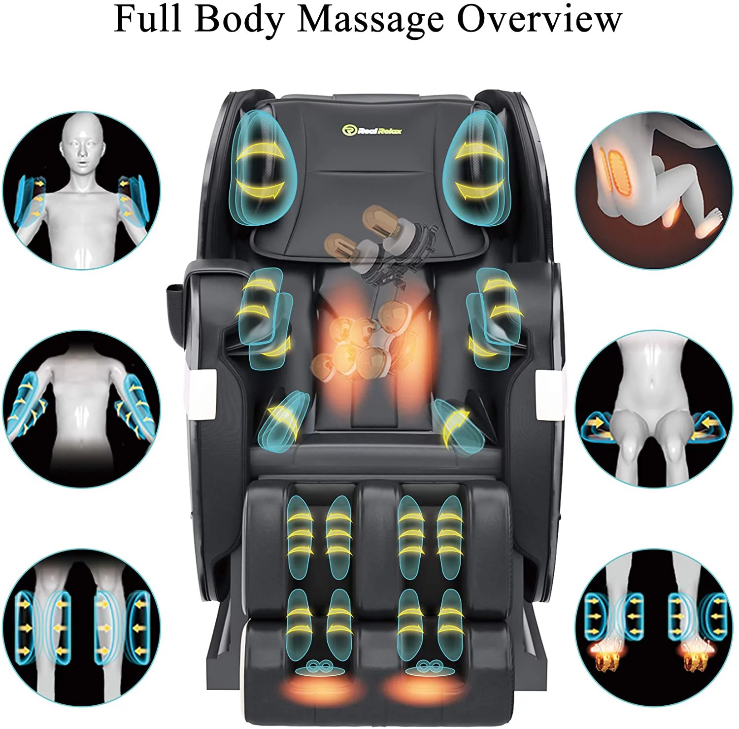 Real Relax Massage Chair, Full Body Zero Gravity Shiatsu Recliner with Bluetooth and Led Light, Black