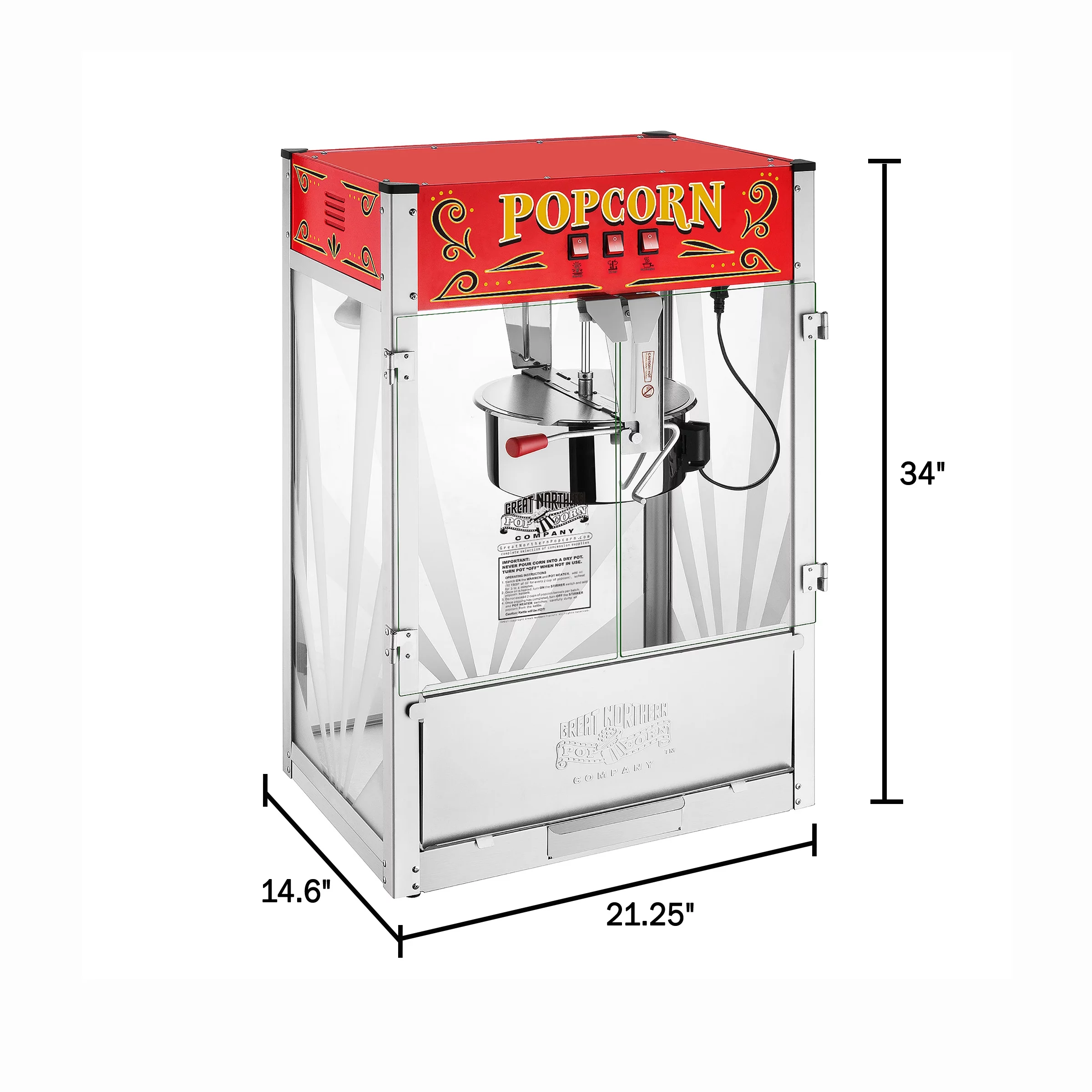 Popcorn Machine ? Midway Marvel 7-Gallon Popcorn Popper with 16oz Kettle Old Maids Drawer Warming Tray and Scoop by Great Northern Popcorn (Red)