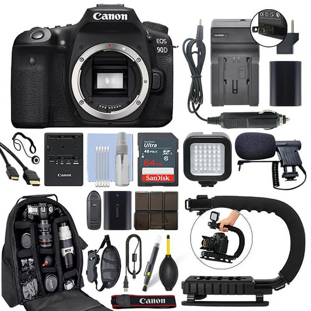 Canon EOS 90D 32.5MP Digital SLR Camera Body + 64GB Pro Video Kit