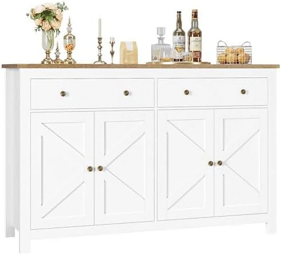 xrboomlife Sideboard Buffet Cabinet with   55.1" Large Buffet Cabinet Kitchen Cabinet with 2 Drawers and 4 Doors  Farmhouse Coffee  Cabinet Buffet Table Sideboard Cabinet  Ash Grey