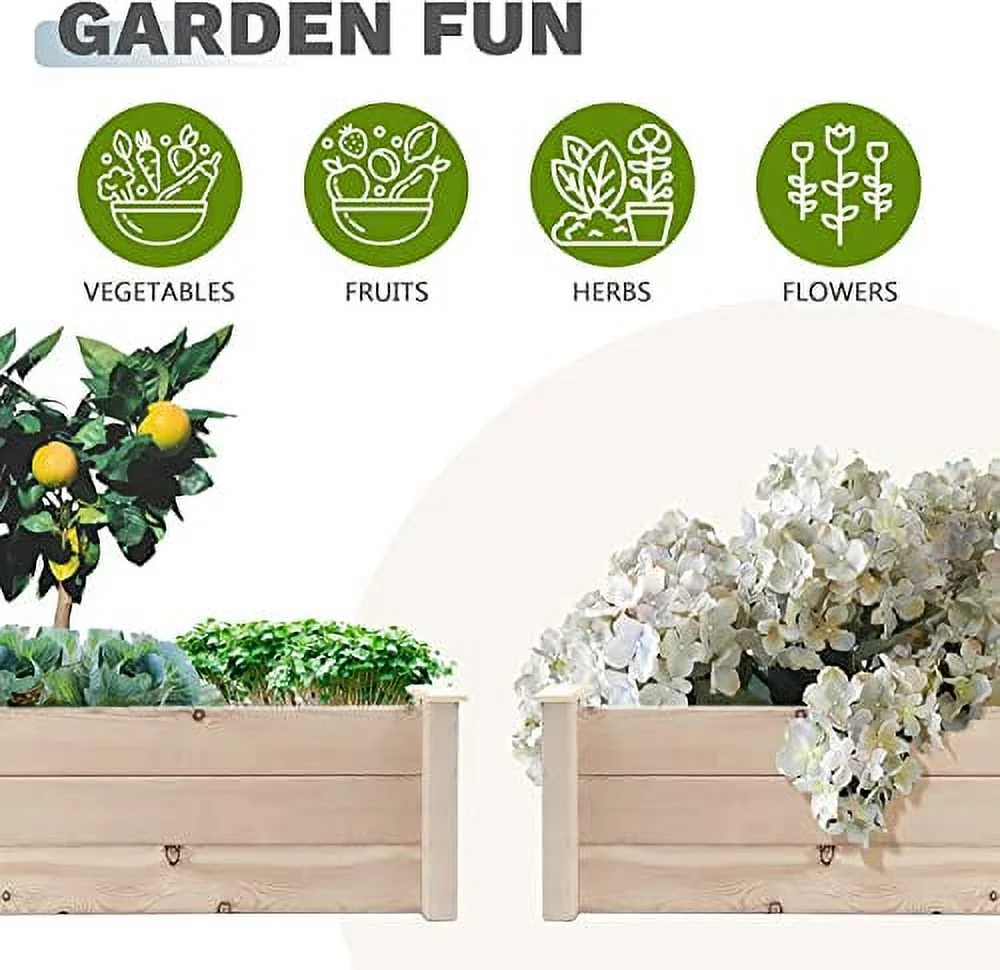 Pure Wooden Raised Garden Bed 8ft Planter Box Kit for Vegetables Herbs, Flowers Natural