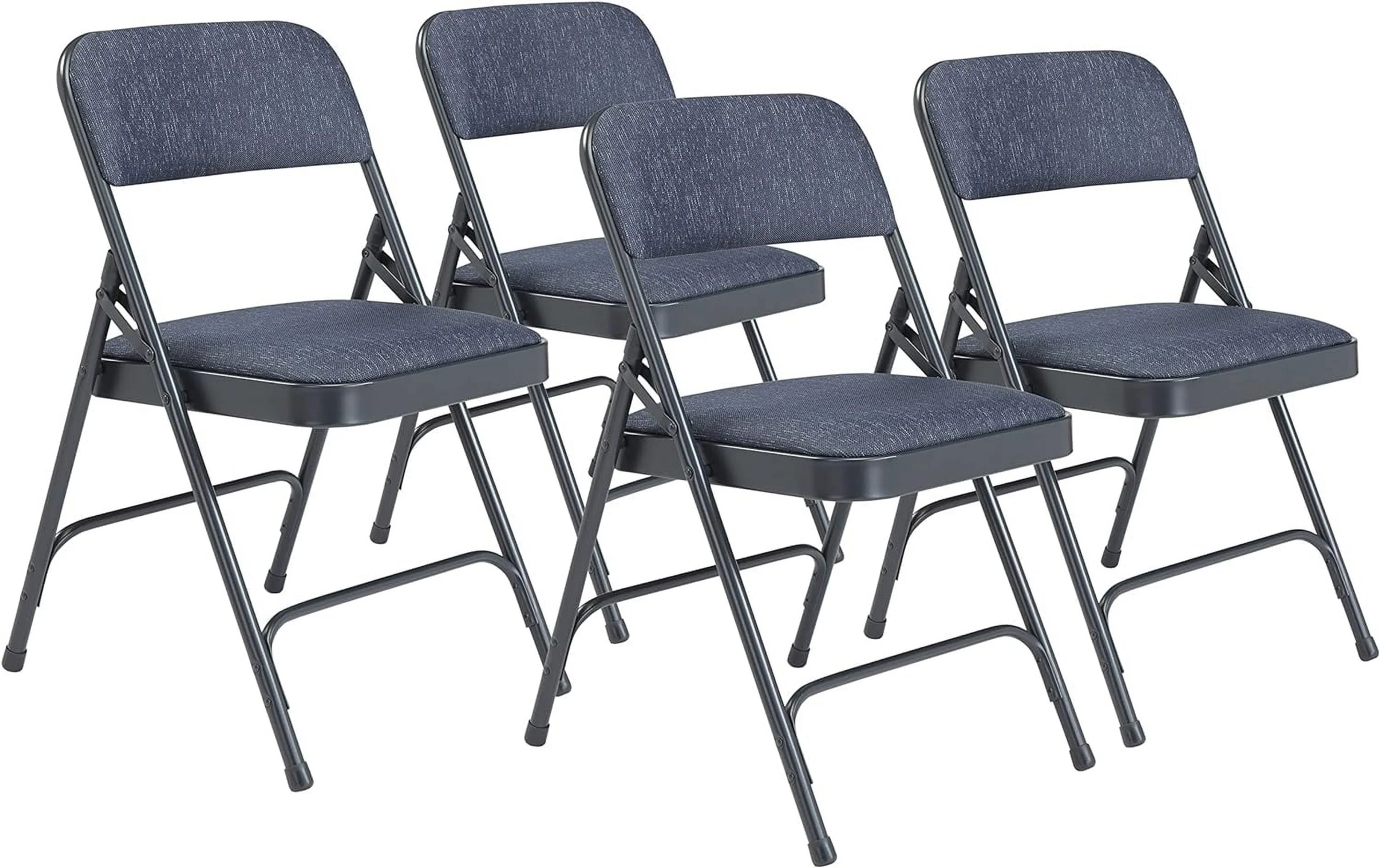 4 Pack Premium Upholstered Fabric Metal Foldig Chair With Double Brace, 480 Lbs Capacity, Blue/Char-Blue