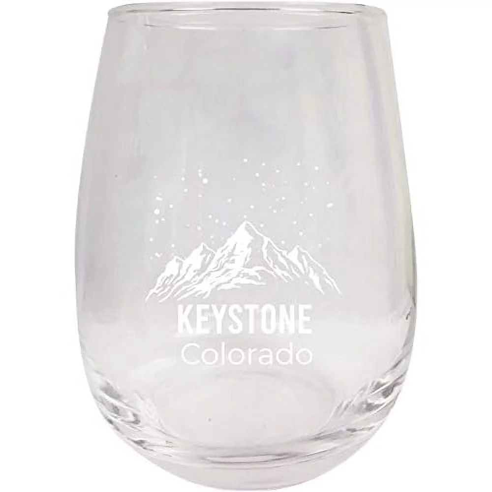 Keystone Colorado Ski Adventures Etched Stemless Wine Glass 9 oz 2-Pack