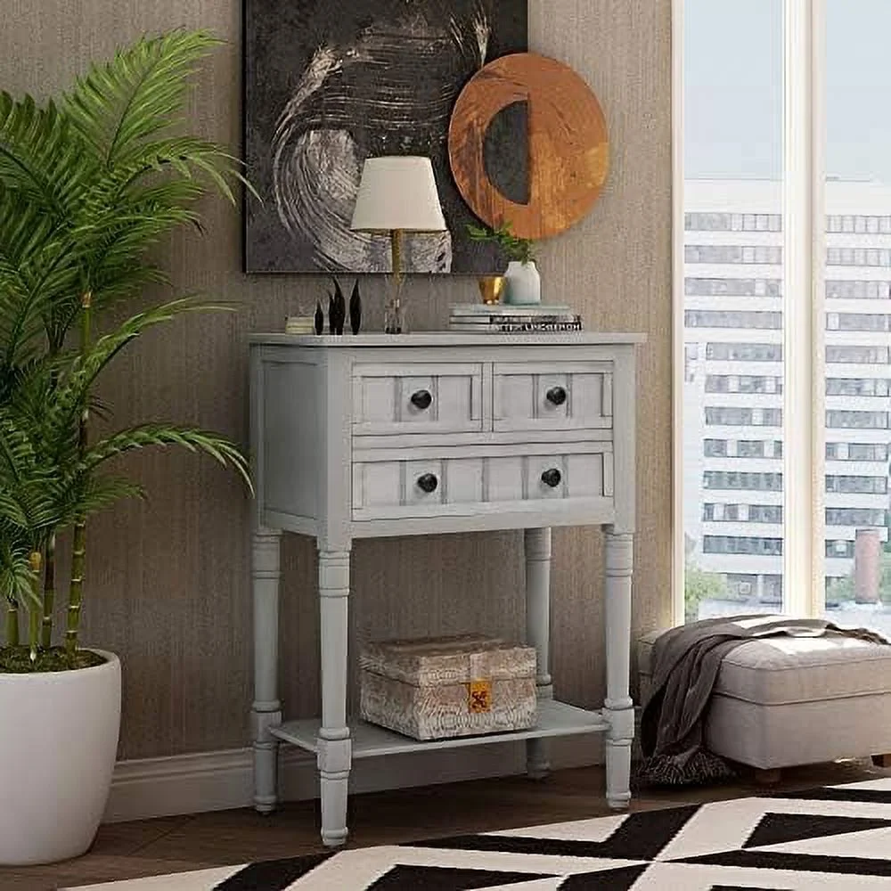 YPDCHB Narrow Console Table Slim Sofa Table with Three  Drawers and Bottom  for Living Room  Easy Assemble Sofa Table with Drawers for Entryway Hallway