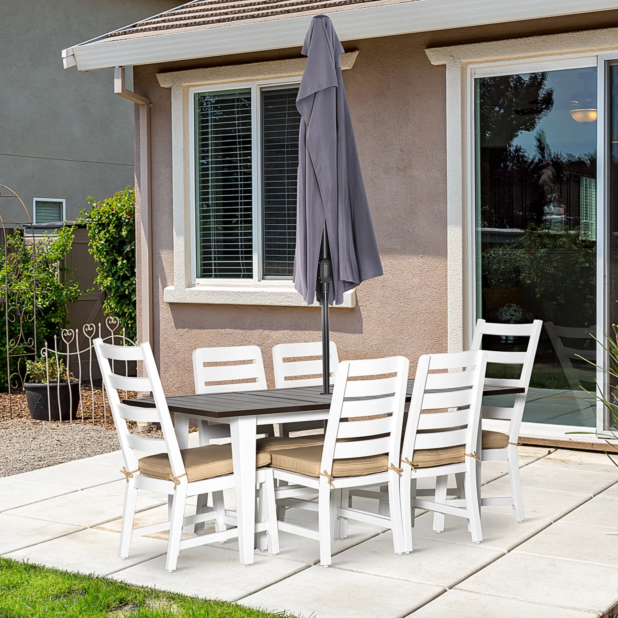 Outsunny 7 Piece Patio Dining Set with Cushions, Beige