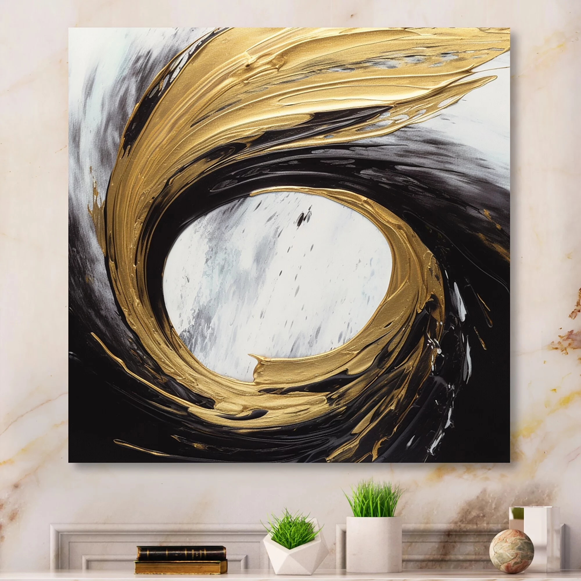 DESIGN ART Designart 'Golden Wave Reflections IV' Abstract Painting Metal Wall Art 36 in. wide x 36 in. high