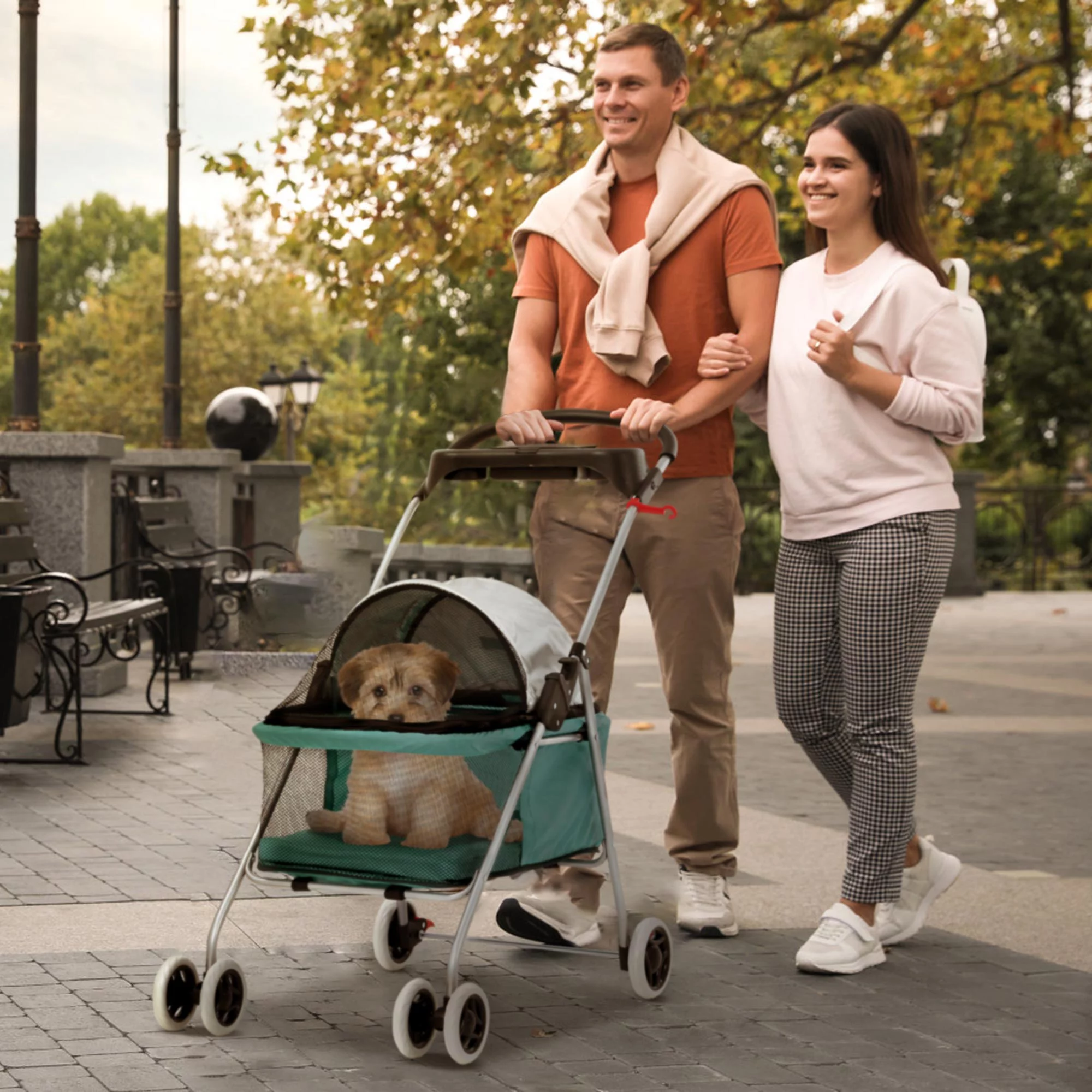 CL.HPAHKL Pet Stroller for Medium Small Dogs Dog Stroller Cat Stroller Foldable Jogging Travel 4 Wheels Waterproof and 360 Rotating Front Puppy Stroller with Mesh Windows,Teal