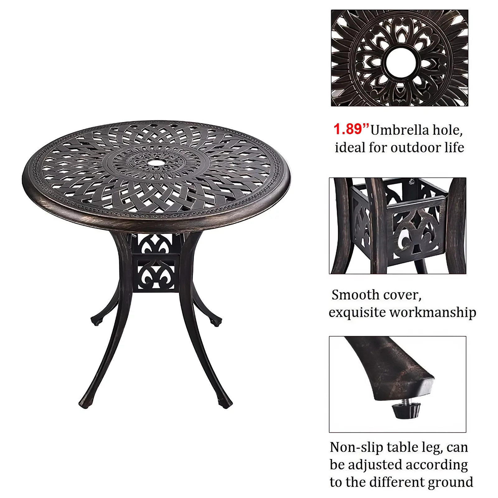 MAGIC UNION 3-Piece Cast Aluminum Patio Bistro Furniture Set -2 Patterned Vintage Bronze Back Chairs 1 Bistro Table with Umbrella Hole