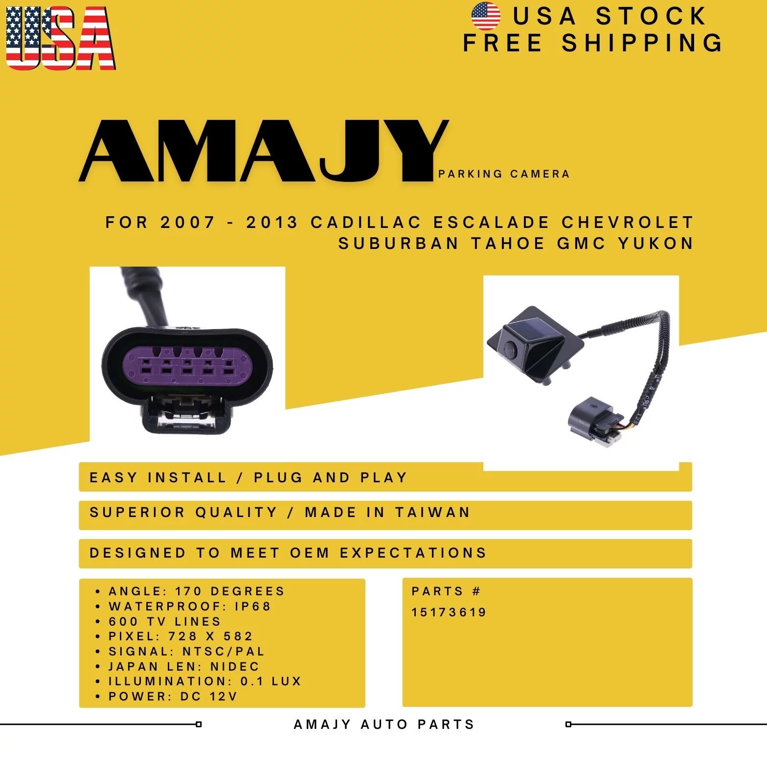 Backup Camera Replaces for 07-13 Cadillac Escalade  Chevrolet Suburban Tahoe  GMC Yukon 15173619