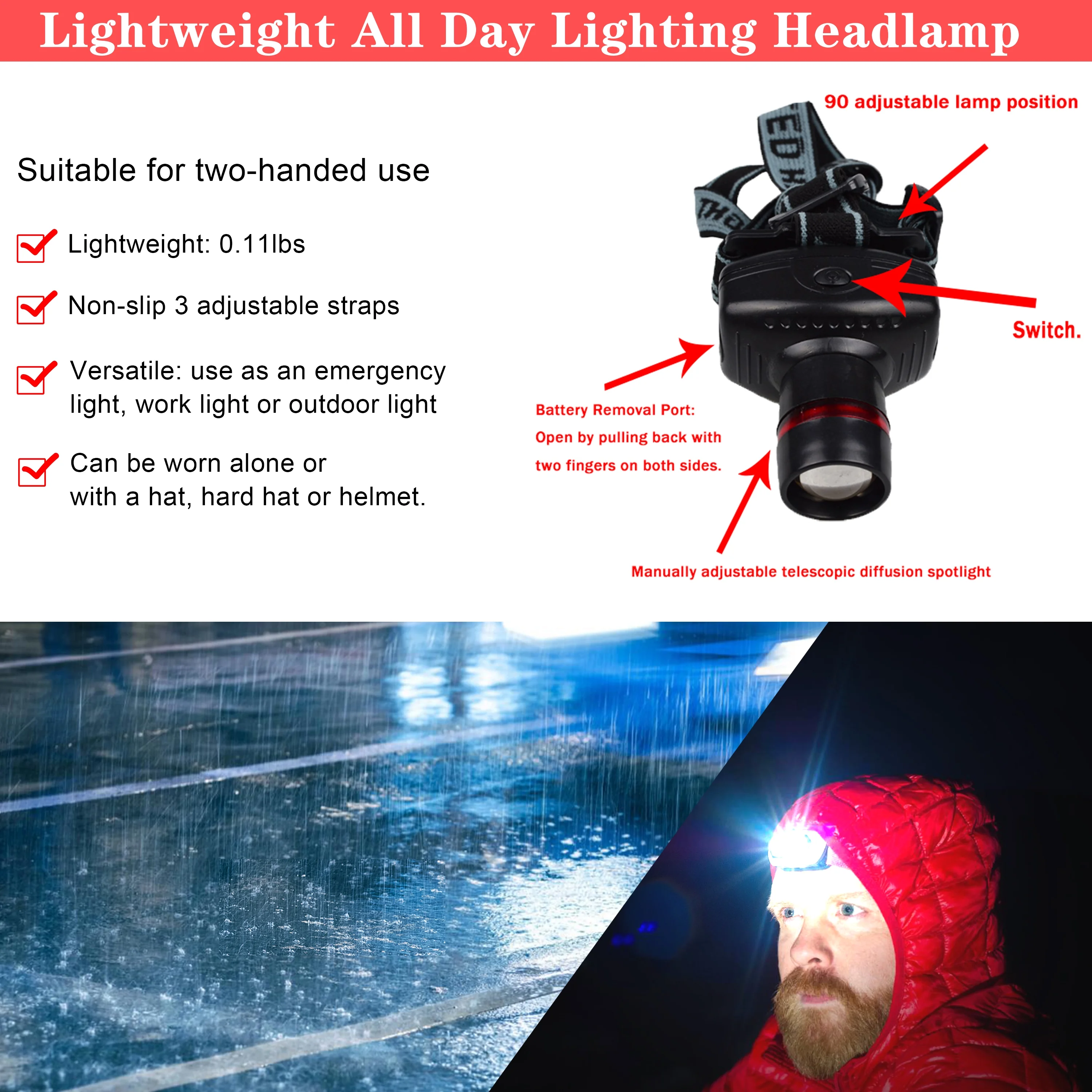 YILAIRIOU Car Roadside Emergency Kit, with Jumper Cables Automotive Kit,Car Safety Roadside Assistance Kit Headlamp,Tow Straps,Screwdrivers, Rainwear, Gloves.Red