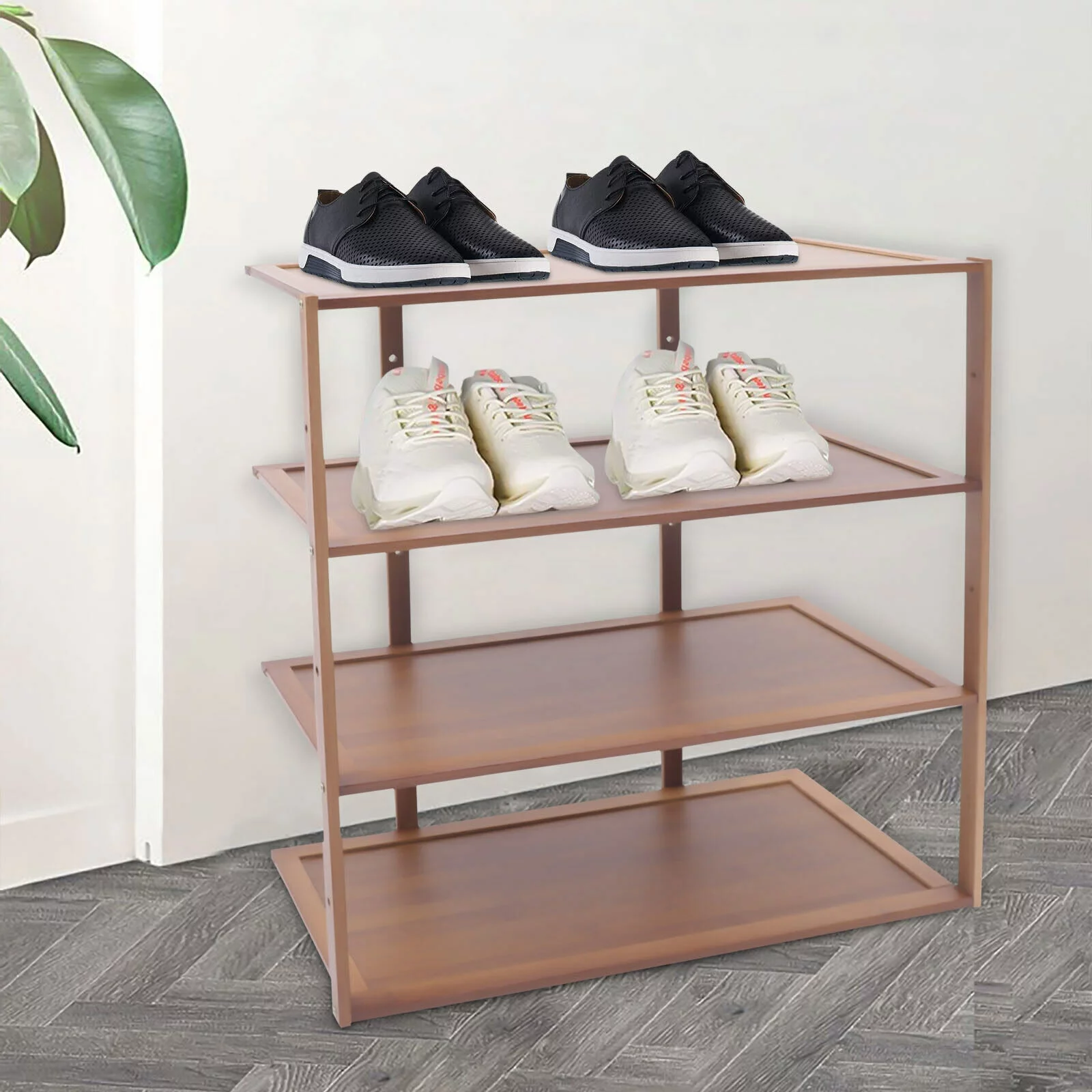 MONIPA Bamboo Simple Shoe Rack Saving Space 4 Layer Shoes Cabinet Storage Organizer