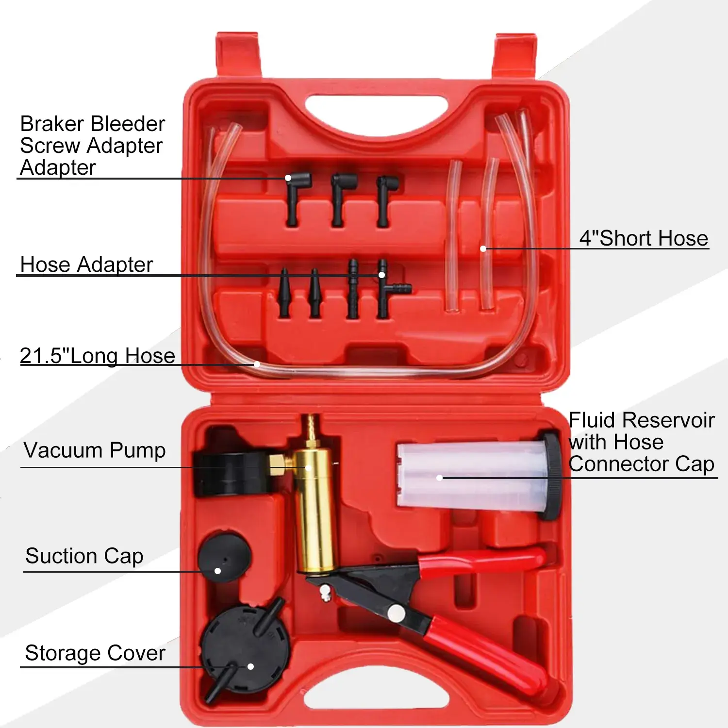 Hand Held Vacuum Pump Tester kit for Automotive with Sponge Protected Case,Adapters,One-Man Brake and Clutch Bleeding System