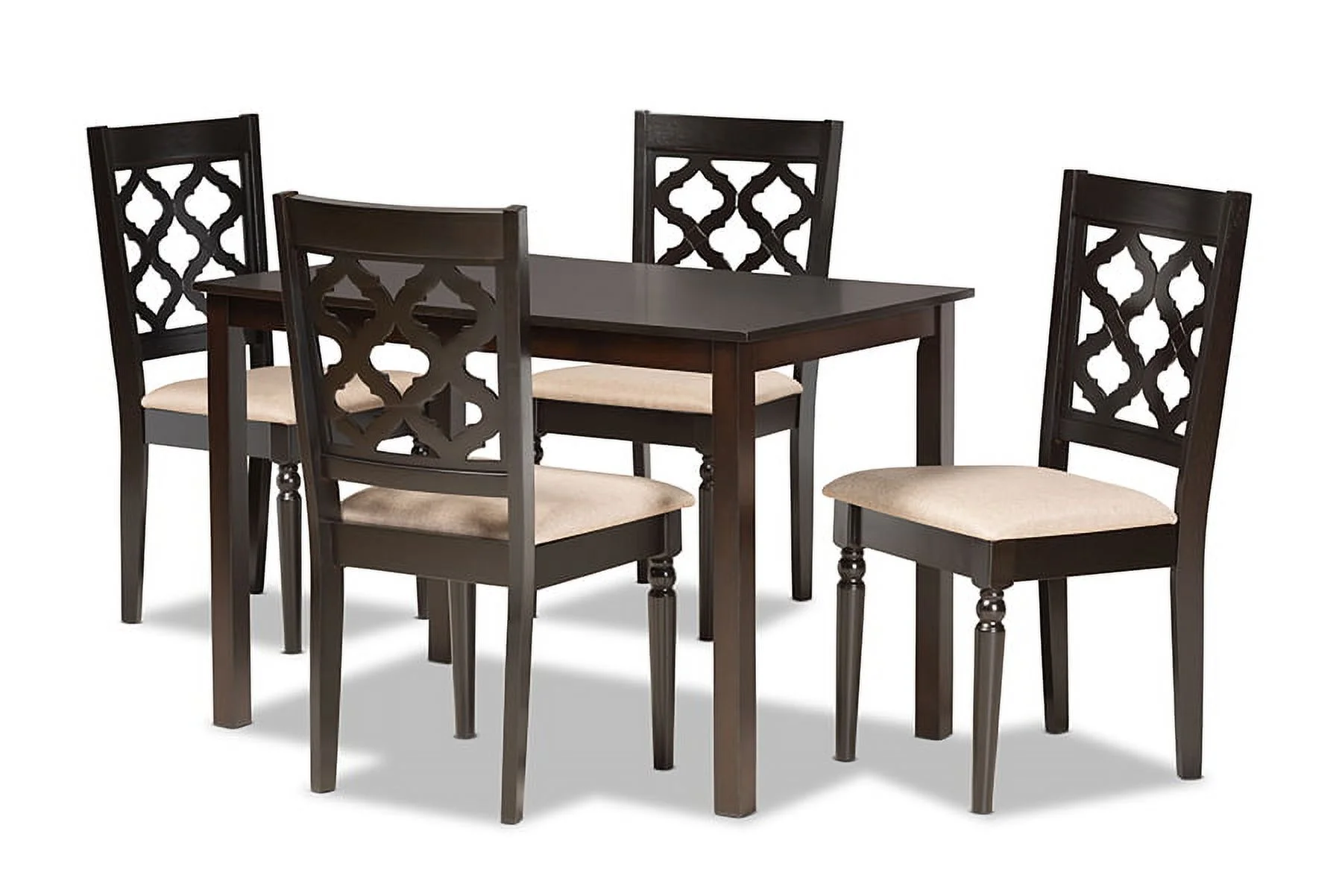 Baxton Studio Ramiro Modern and Contemporary Sand Fabric Upholstered and Dark Brown Finished Wood 5-Piece Dining Set