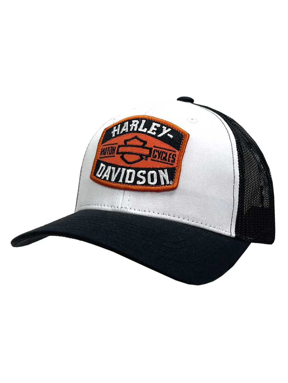 Harley-Davidson Men's Belt Adjustable Snapback Mesh Trucker Hat - White/Black, Harley Davidson