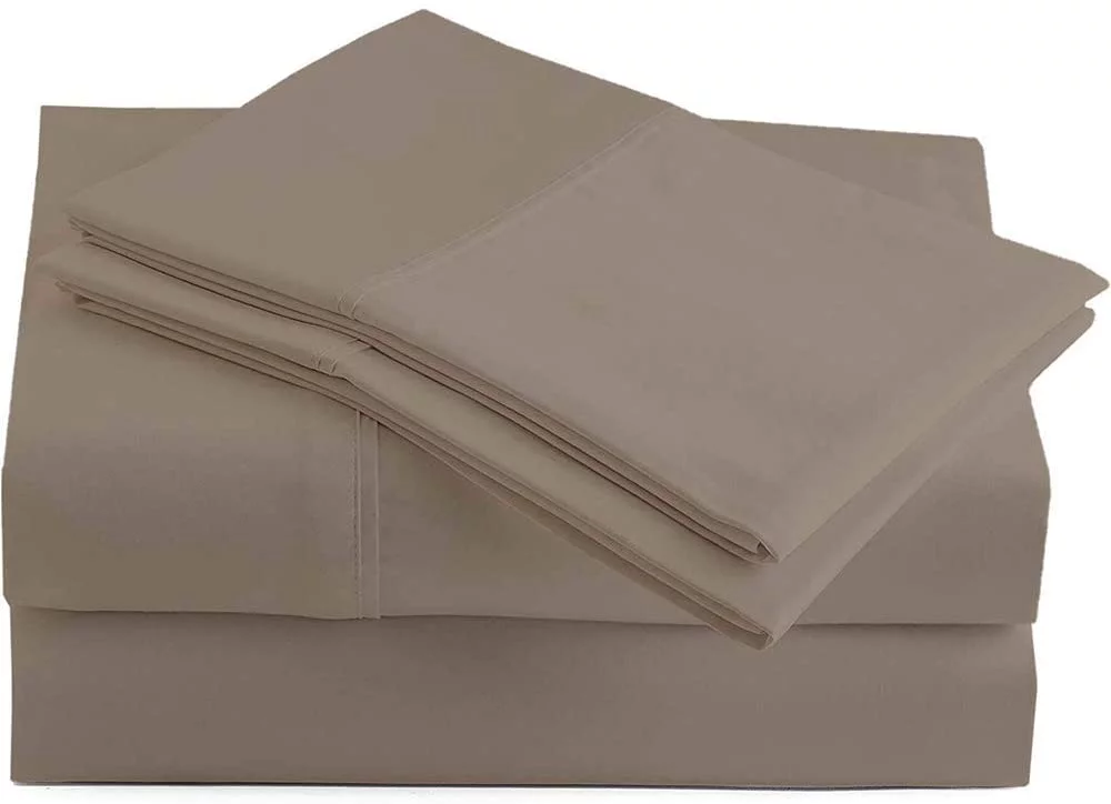 Vegas Premium Bed Sheets 100% Egyptian Cotton 400 Thread Count 4 Piece { Taupe, Solid } Sheet Set Fits Up to 16-18