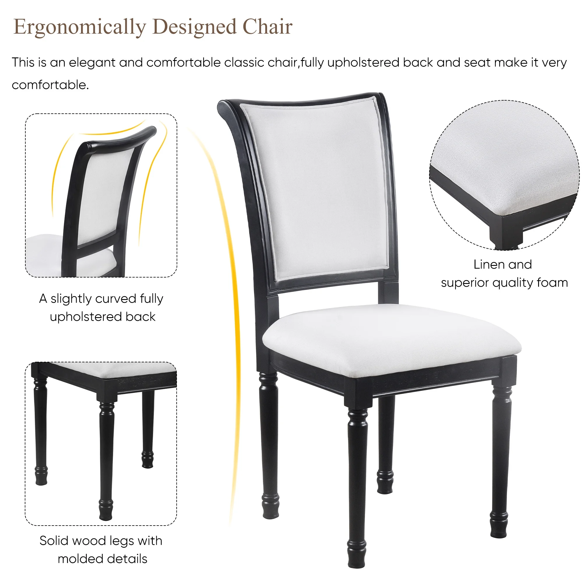 -Piece Dining Table Set with 4 Trestle Base and 6 Upholstered Chairs, Black