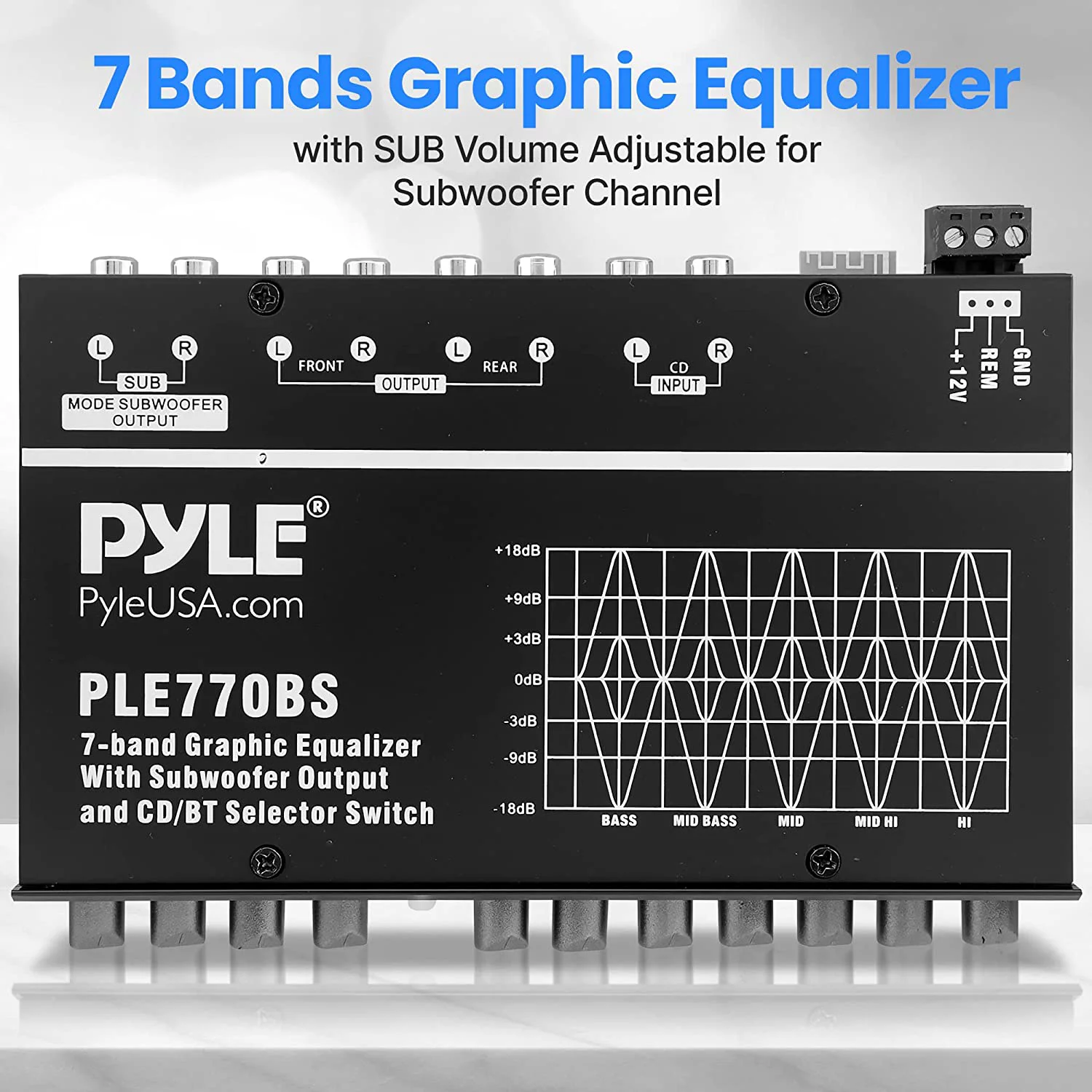 7 Bands Graphic Equalizer with SUB Volume Adjustable for Subwoofer Channel