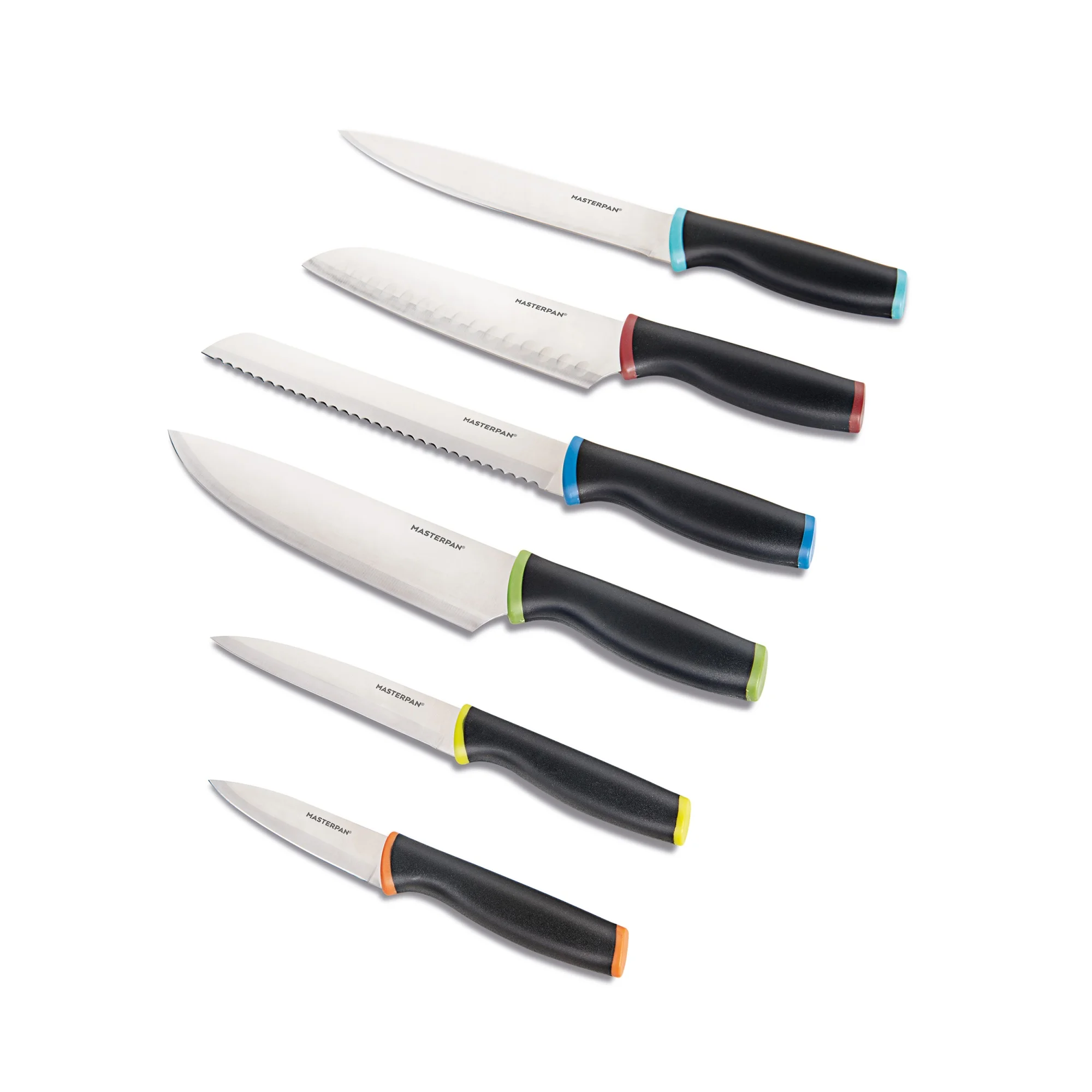 Masterpan  Knife Set with Protective Blade Covers, Stainless Steel Blade & Non-Slip Handle - 12 Piece