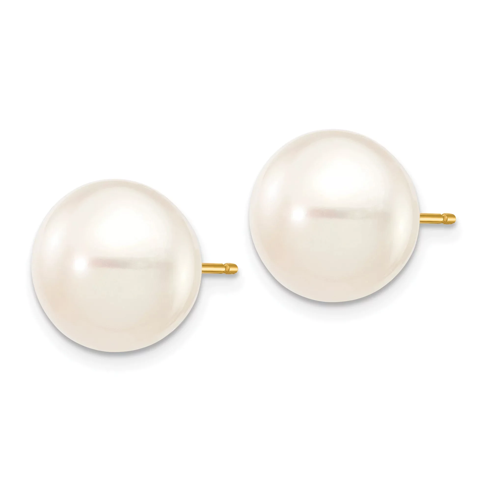 Primal Gold 14K Yellow Gold 11-12mm White Button Freshwater Cultured Pearl Stud Post Earrings