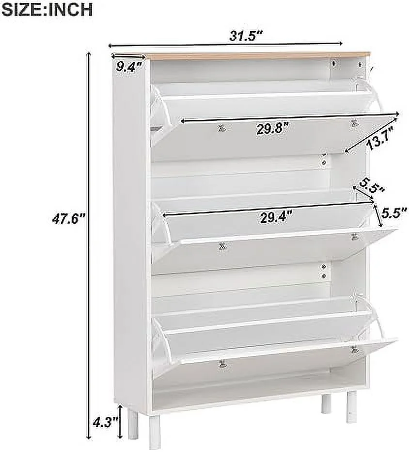 ZFGSUIJN Shoe Cabinet for Entryway  Slim Flip Down Shoe  Cabinet Modern 3 Tier Drawers Shoe Organizer Cabinet Wood Freestanding Shoe Rack with Hooks for Narrow Closet  Living Room  Hallwa