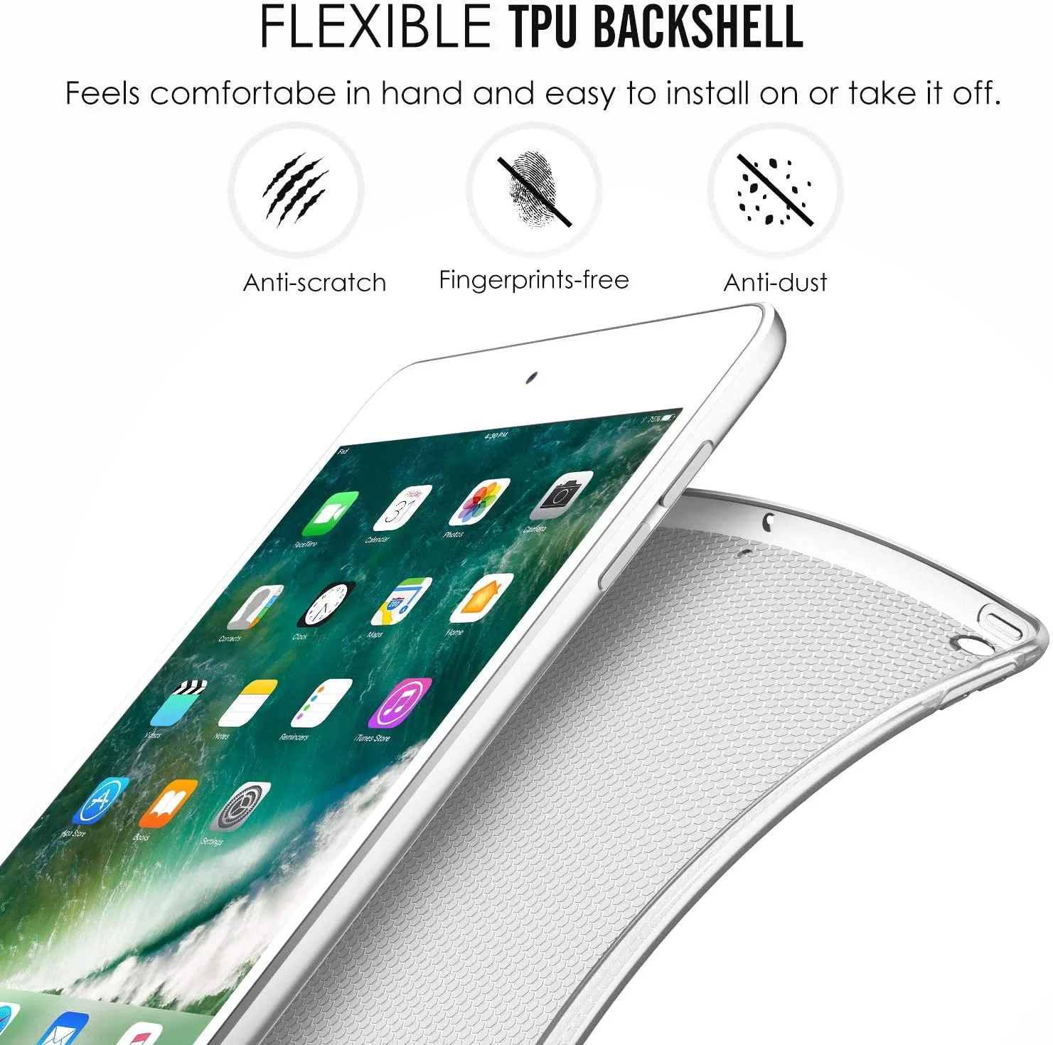 DuraSafe Cases iPad 9.7 Inch 5 6 Air 1 2 [ iPad 5th 6th Air 1st 2nd ] A1893 A1954 A1822 A1823 A1566 A1567 A1474 A1475 A1476 Soft Silicone Transparent Front & Back Cover - Black