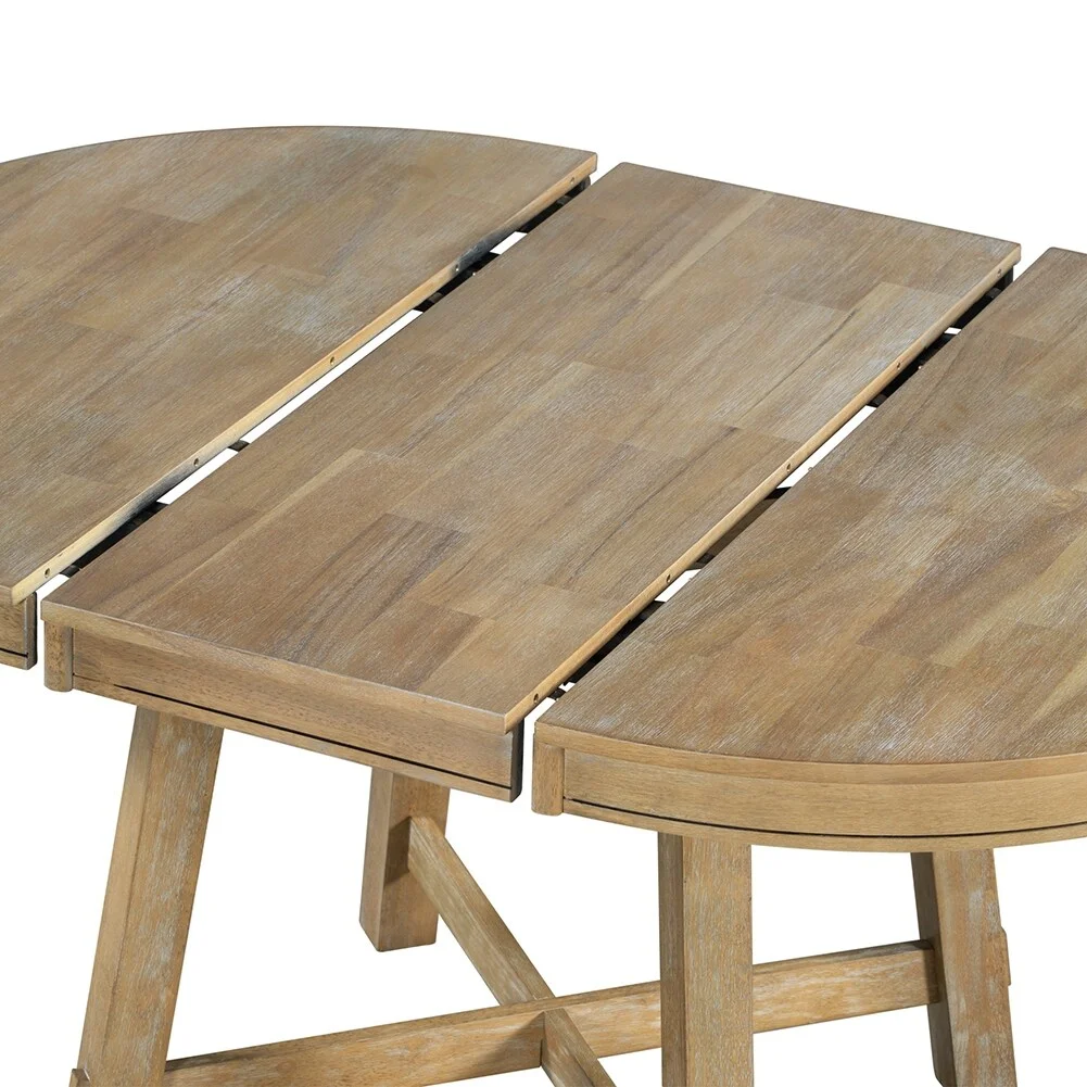 LivEditor Farmhouse Round Extendable Dining Table with Leaf Natural Wood Wash