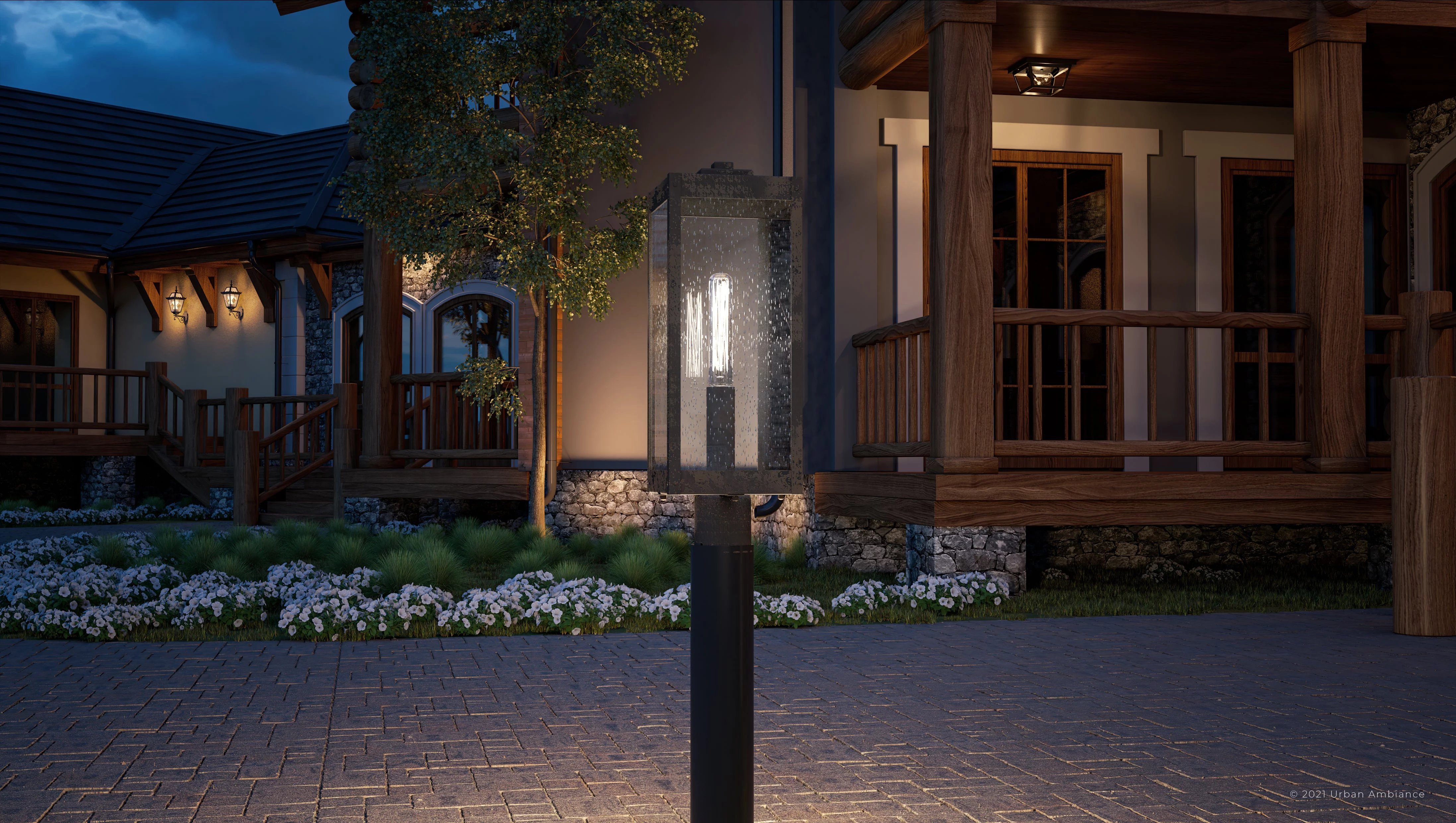 Luxury Modern Farmhouse Outdoor Post Light, 21.25''H x 7.00''W, with Casual Style Elements, Transitional Design, Bygone Bronze Finish and Clear Seeded Glass, UQL1630