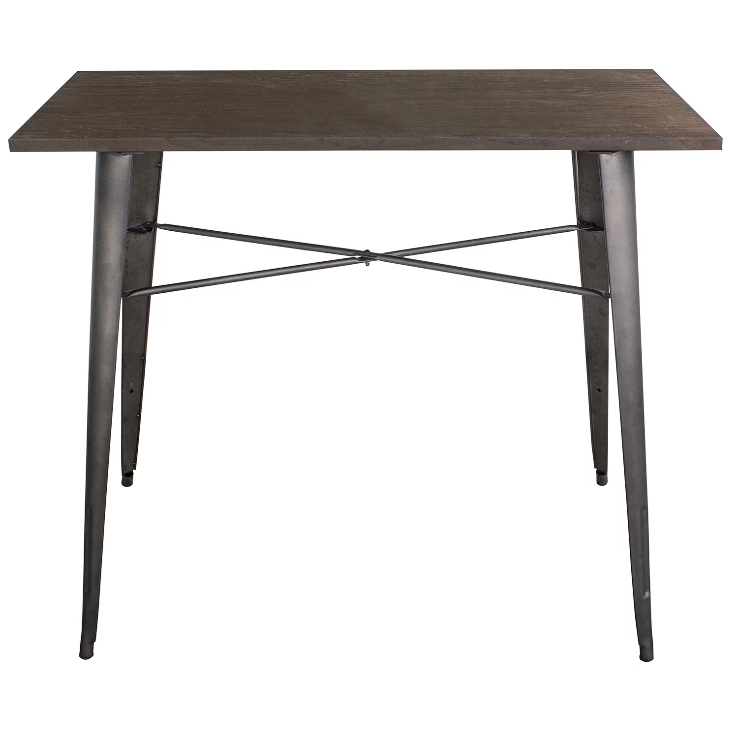 AmeriHome Rectangle Wood Top Bar Table with Rustic Gunmetal Finish Legs, Seating Capacity 4