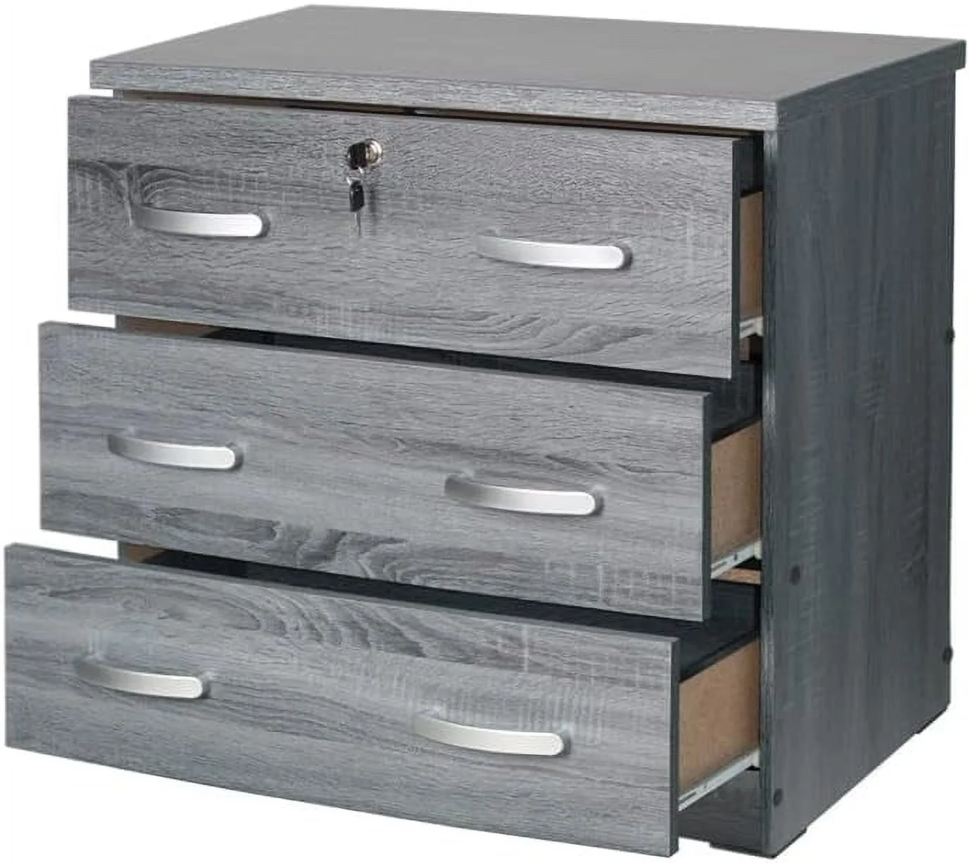 HOOMHIBIU 3 Drawer Engineered Wood Chest Bedroom Dresser in Gray