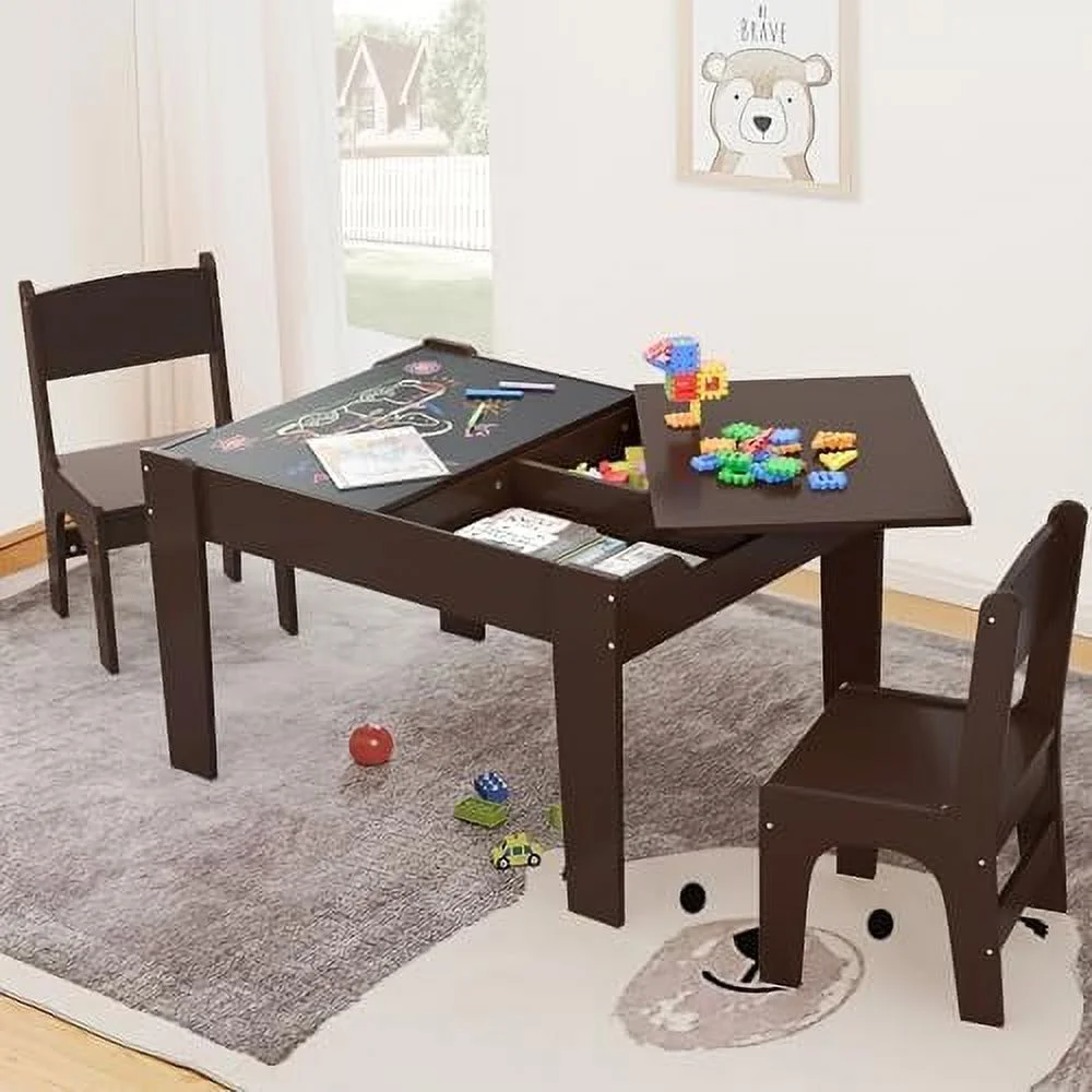 STCFGH 4 in 1  Table and Chair Set  Table and Chairs for Toddlers 2-5 with 2 Reversible Blackboard  Children Table with  for Activity/Play/Art/Read/Craft  Chocolate