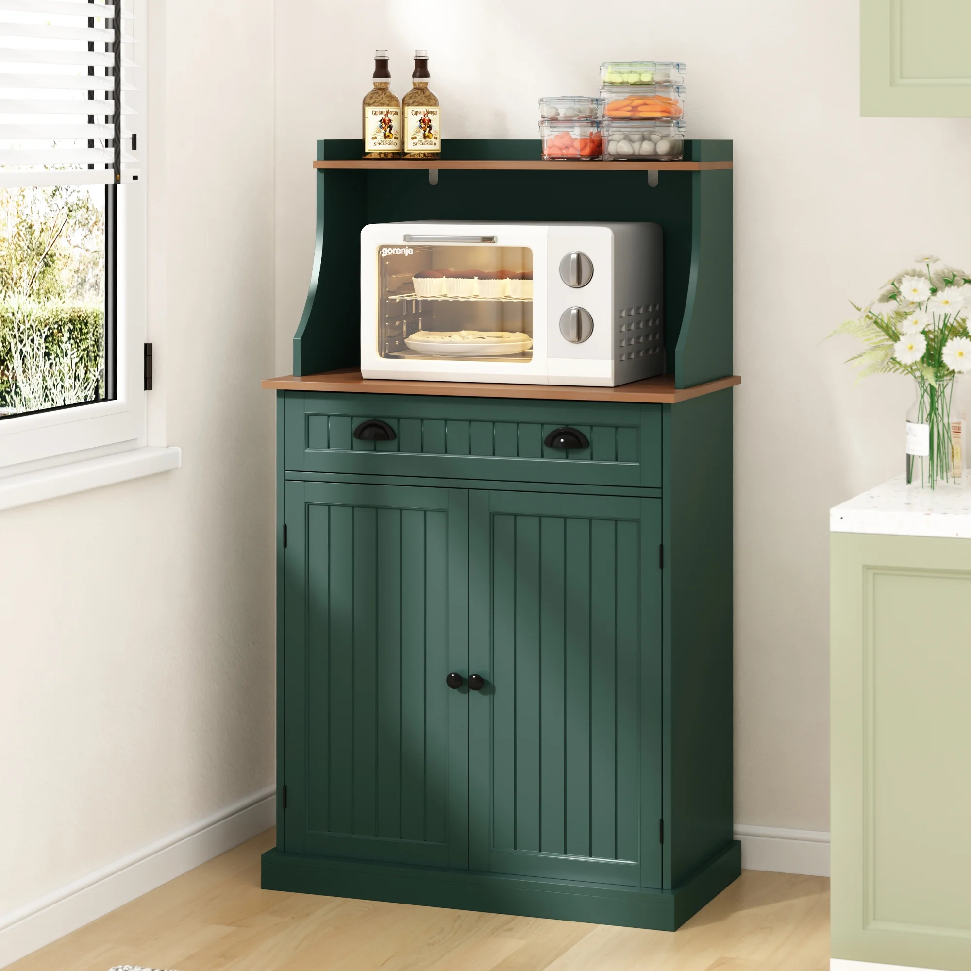 HLR 54 inches Microwave Cabinet with Storage and Drawers, Microwave Cabinet with Storage for Kitchen, Dining Room, Green