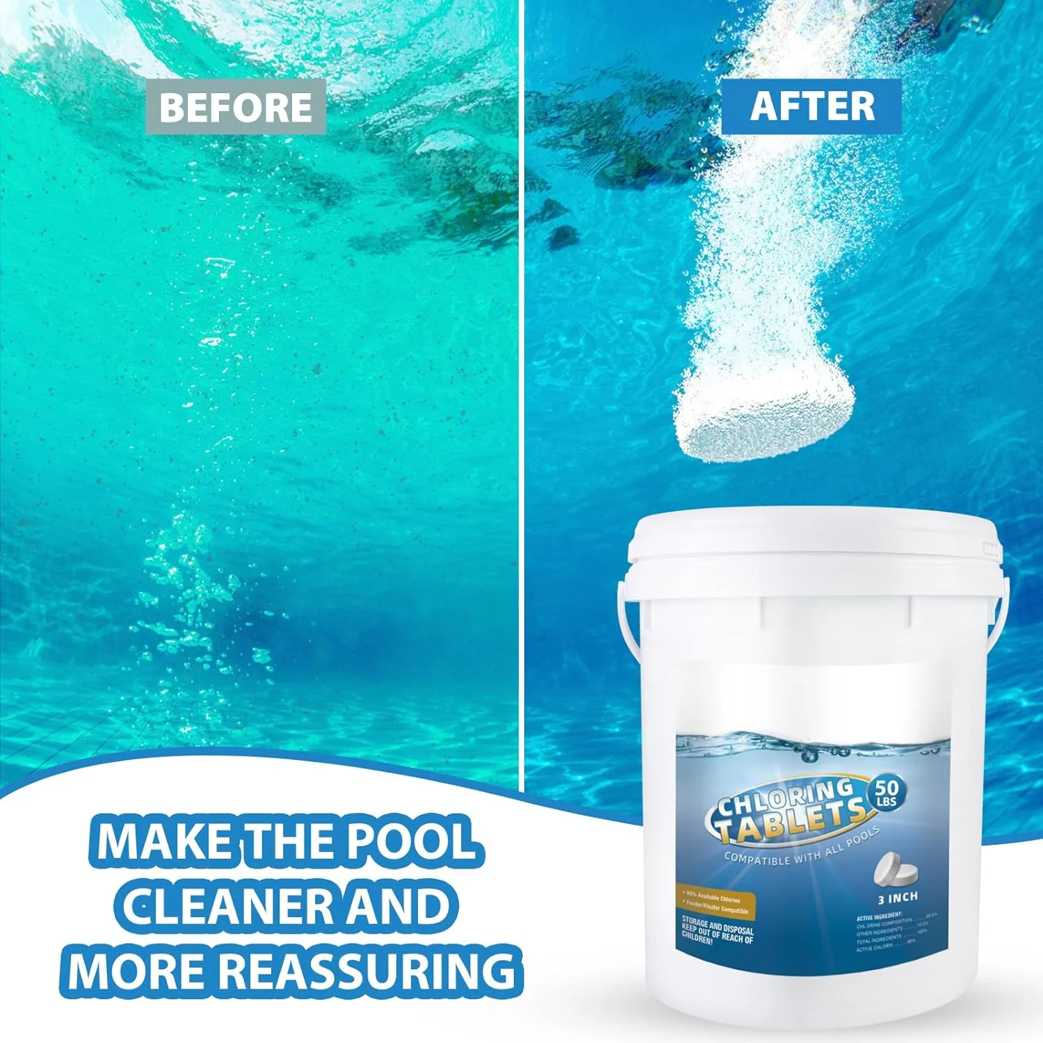 3 inch 50 LB for Swimming Pool and Spa, Slow Dissolving Individually Wrapped, Long-Lasting Slow-Dissolving