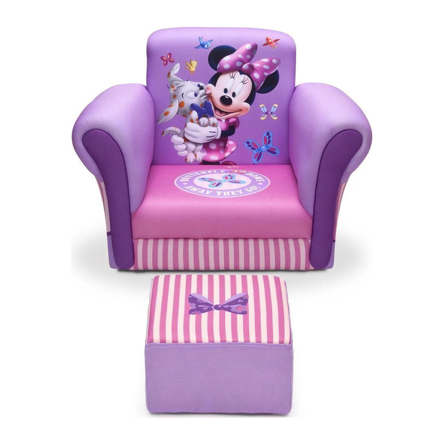 Delta Children Kids Minnie Mouse Upholstered Lounge Chair Armchair with Footrest