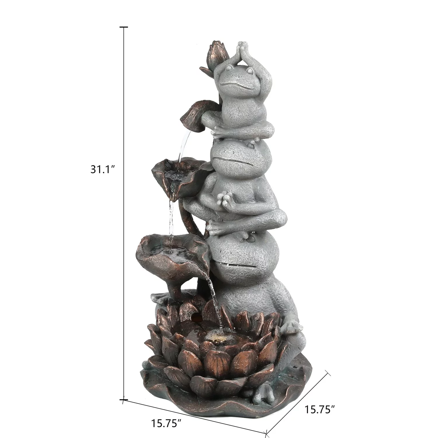 LuxenHome Gray Resin Frog Totem Lotus Flower Outdoor Fountain with Lights