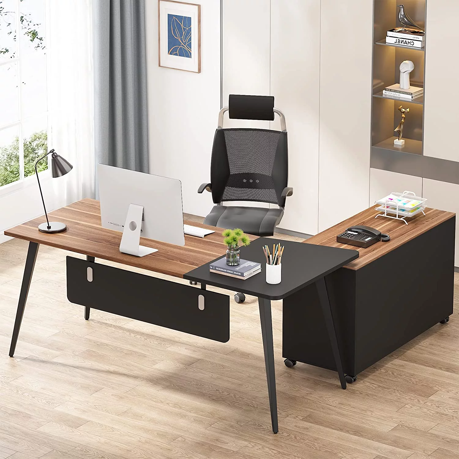 Tribesigns L Shaped Executive Desk with Drawers & File Cabinet 70 inch Large L Shape Computer Desk Office Desk with File Cabinet Storage, Office Table with Filing Cabinet for Home Office