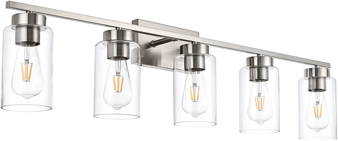 RUO 3 Light Bathroom Vanity Light Fixtures, Brush Nickel Modern Wall Lights with Clear Glass Shade, Vintage Wall Sconce Lighting for Living Room, Mirror, Bedroom, Hallway (Nickel, 3-Lights)