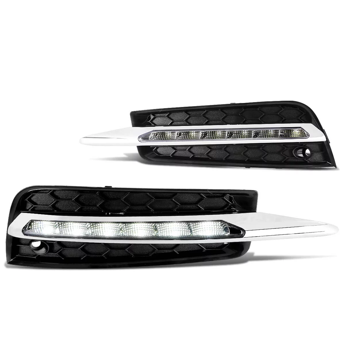 DNA Motoring FL-ZTL-157-CH For 2011 to 2016 Chevy Cruze Pair LED Daytime Running Fog Light Lamp+Bezel Clear Lens 11 12 13