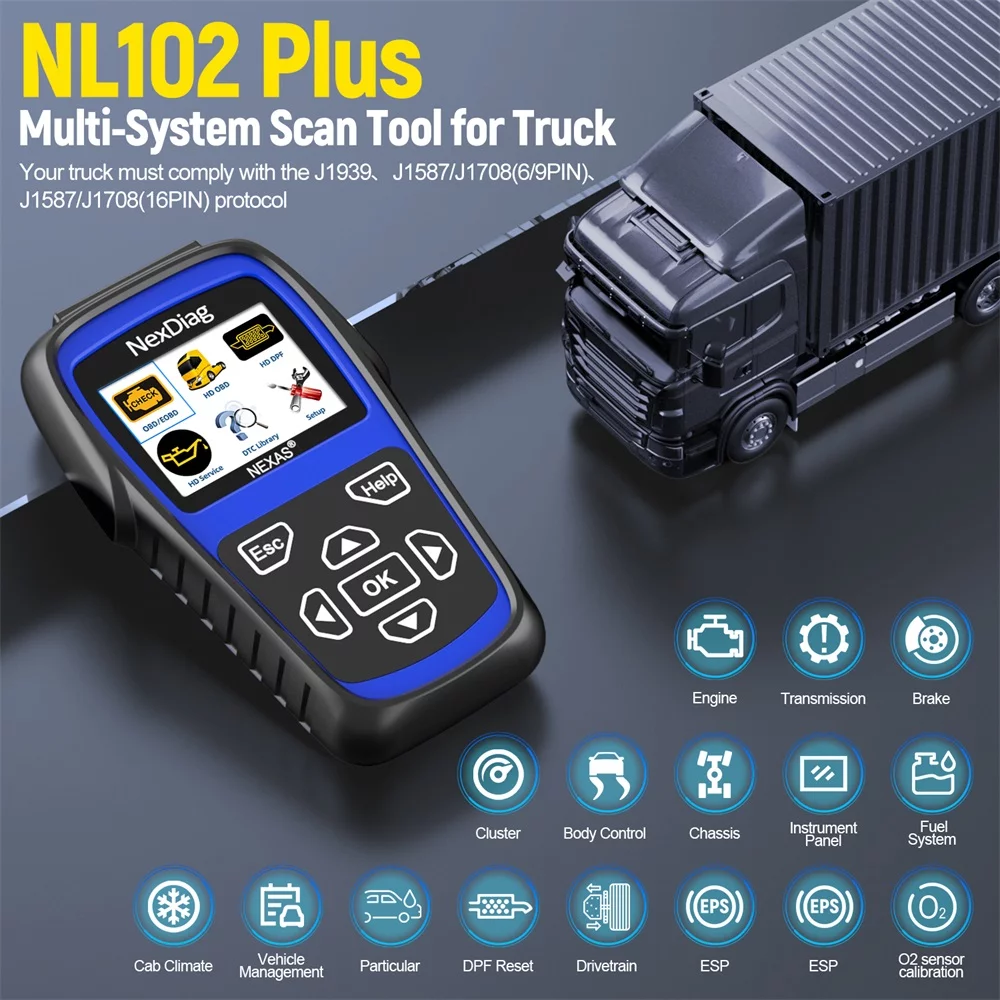 NEXAS NL102 OBD/EOBD+HDOBD Diagnostic Scanner Tools ABS EPS Engine Diagnostic Scan Tool