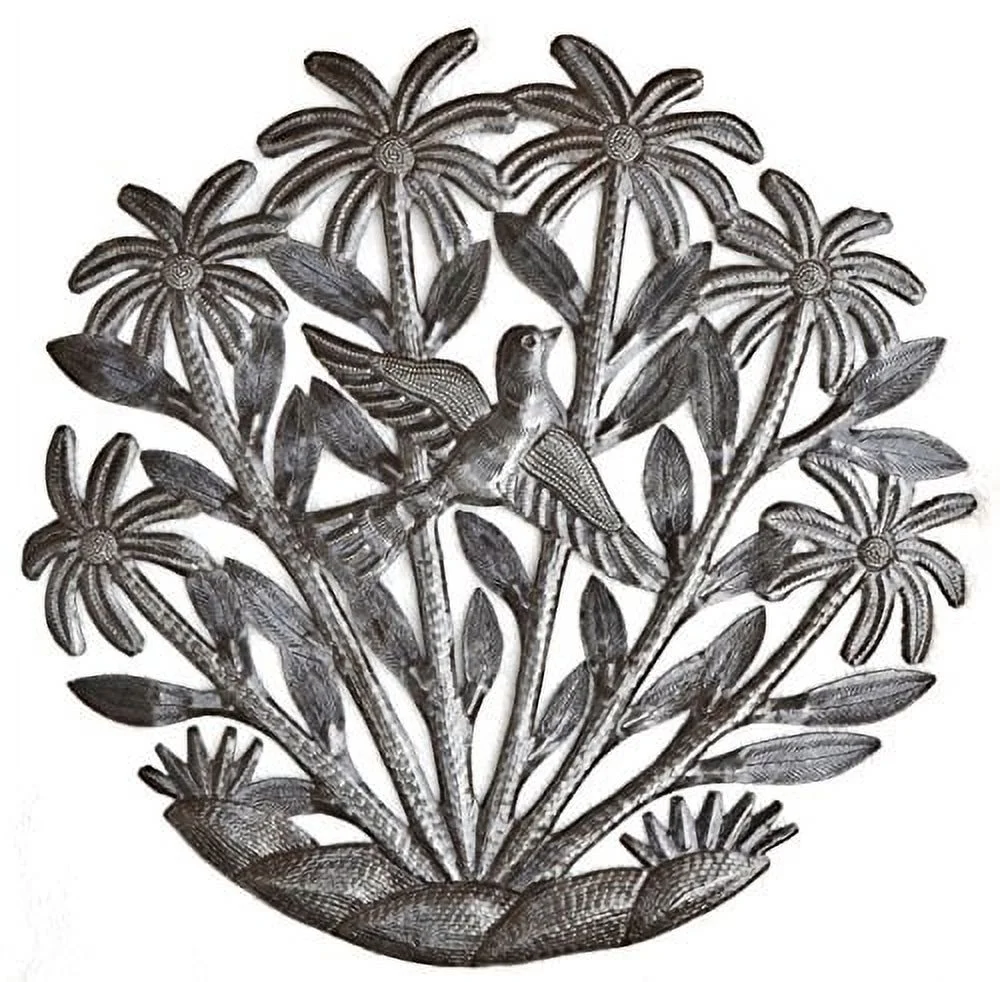 Tropical Garden Tree of Life Collection, Metal Wall Art, Haitian Home Decor, Indoor and Outdoor, Fair Trade 15 x 15 Inches (Tropical Garden Tree)