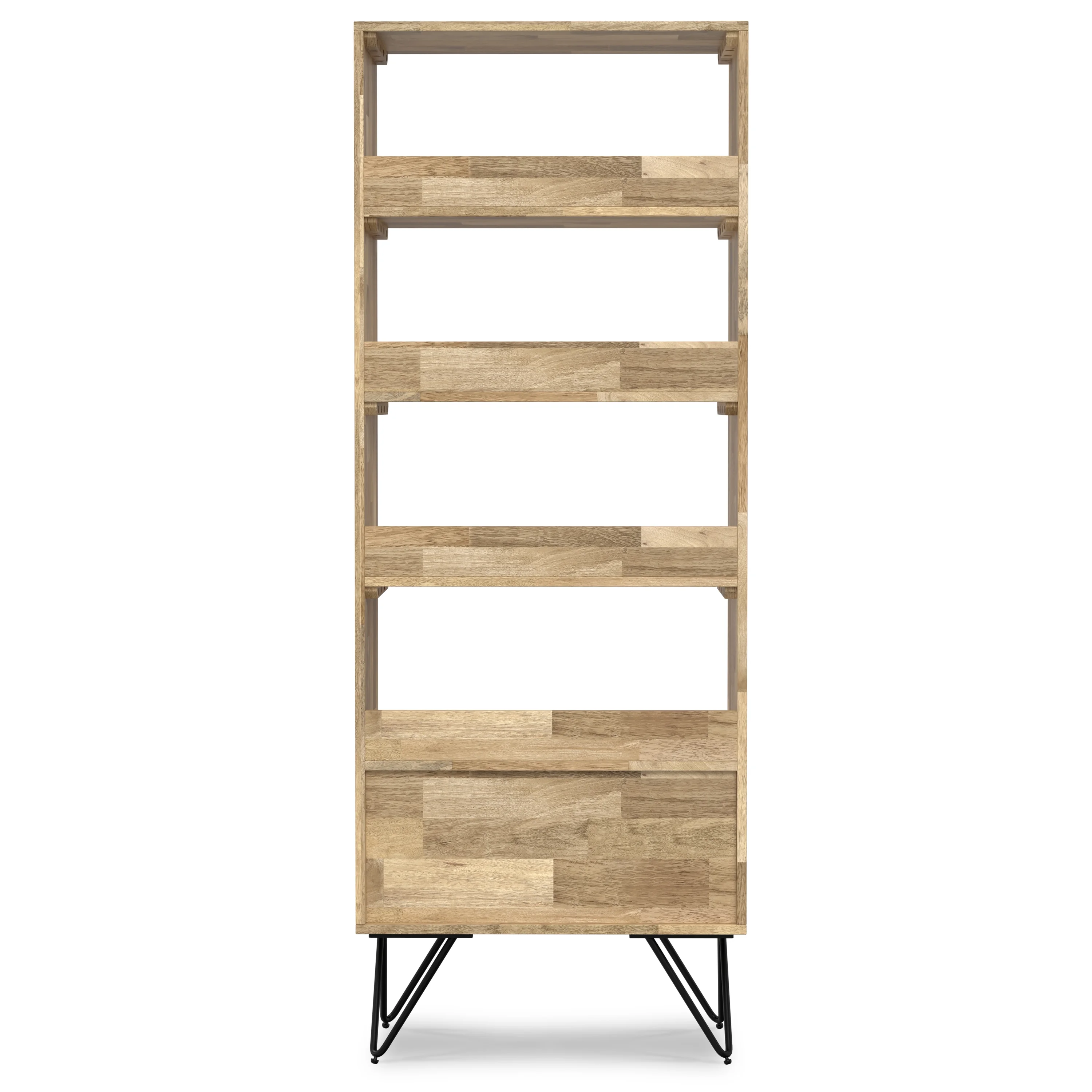 Simpli Home Hunter SOLID MANGO WOOD and Metal 64 inch x 24 inch Rectangle Modern Industrial Tall Bookcase in Natural